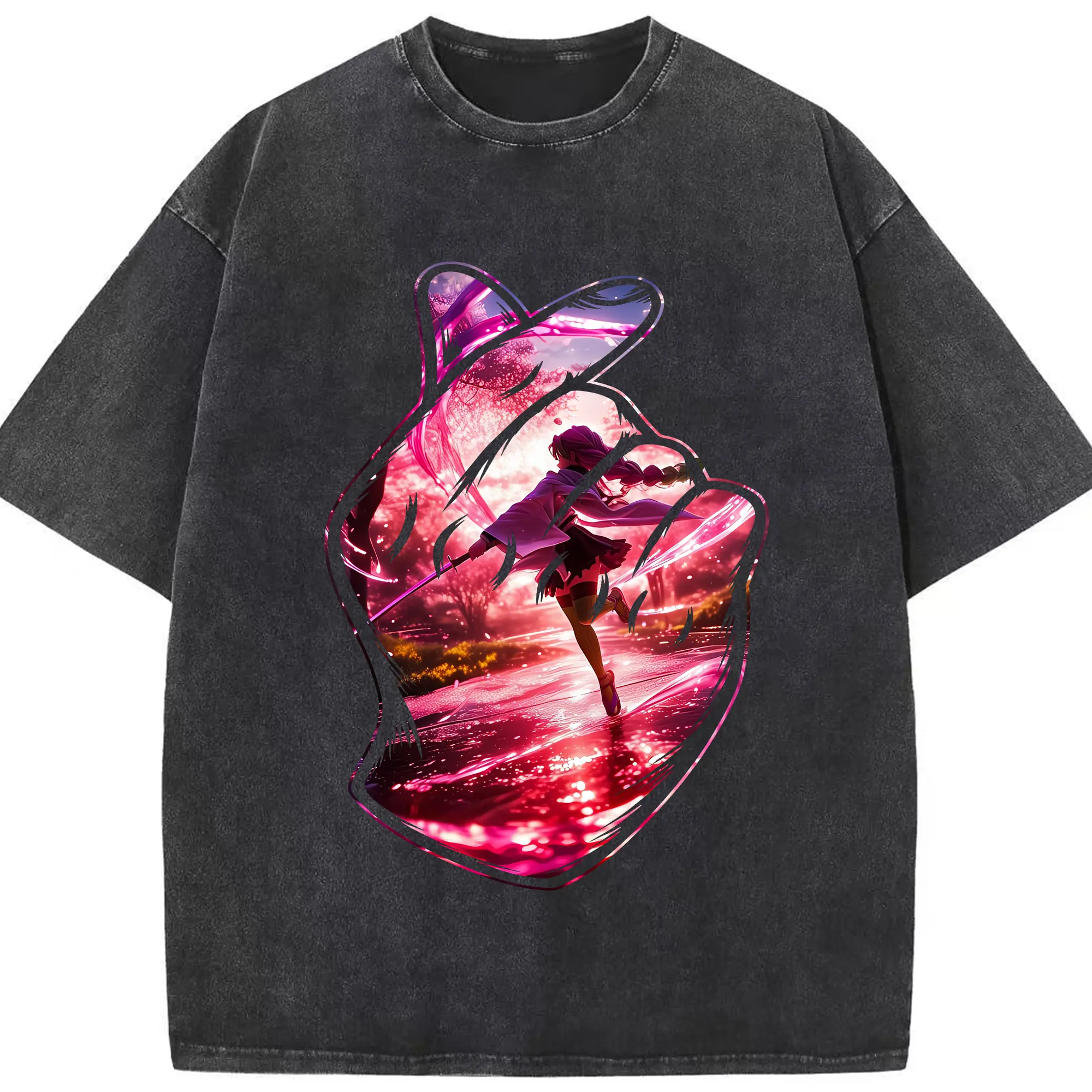 鬼滅の刃 グッズ,甘露寺 蜜璃 - 綿100％ ヴィンテージ風 半袖Tシャツ ・ フロントプリント ・ 柔らか肌触り ・ 通気性 快適 ・ スポーツ カジュアル 外出用