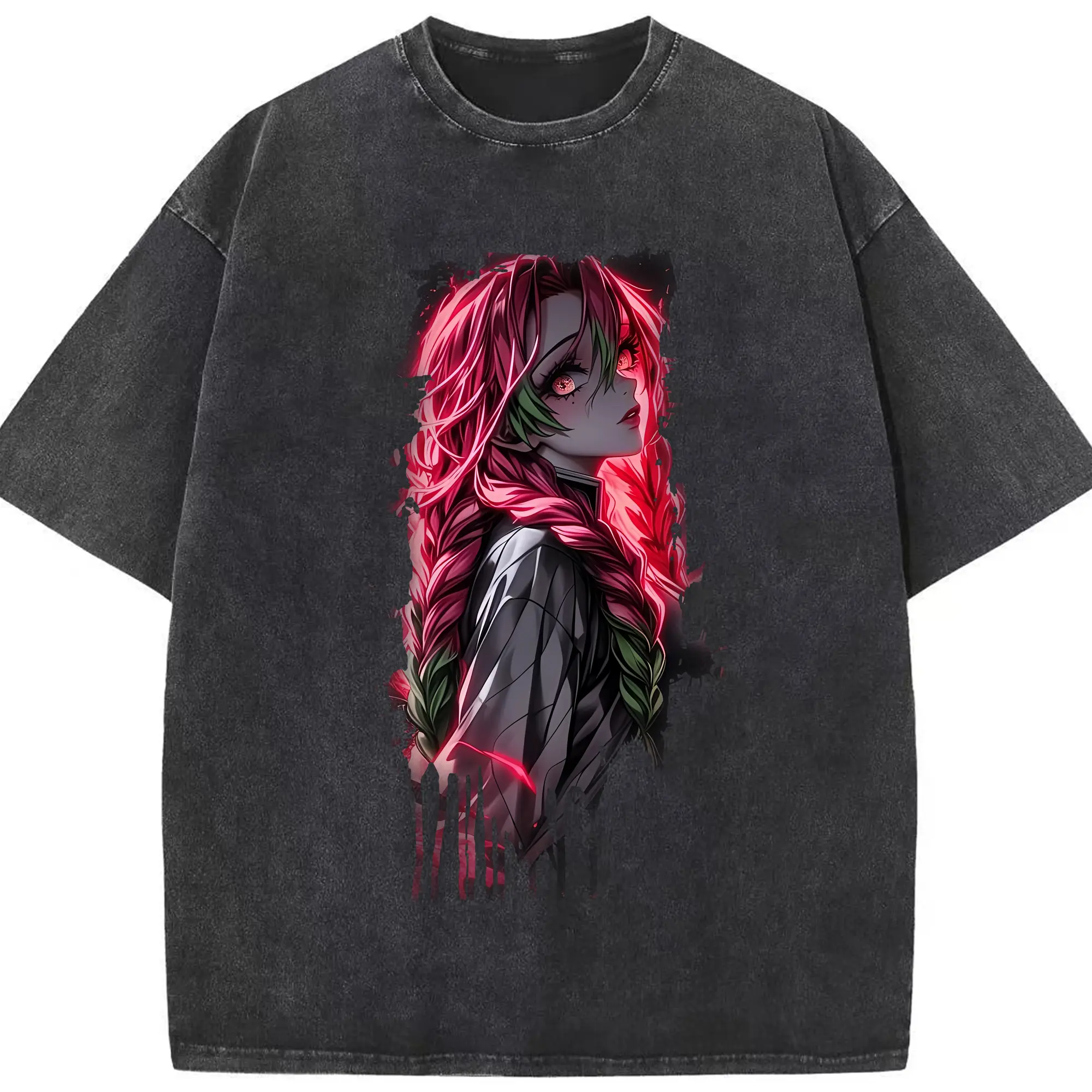 鬼滅の刃 グッズ,甘露寺 蜜璃 - 綿100％ ヴィンテージ風 半袖Tシャツ ・ フロントプリント ・ 柔らか肌触り ・ 通気性 快適 ・ スポーツ カジュアル 外出用