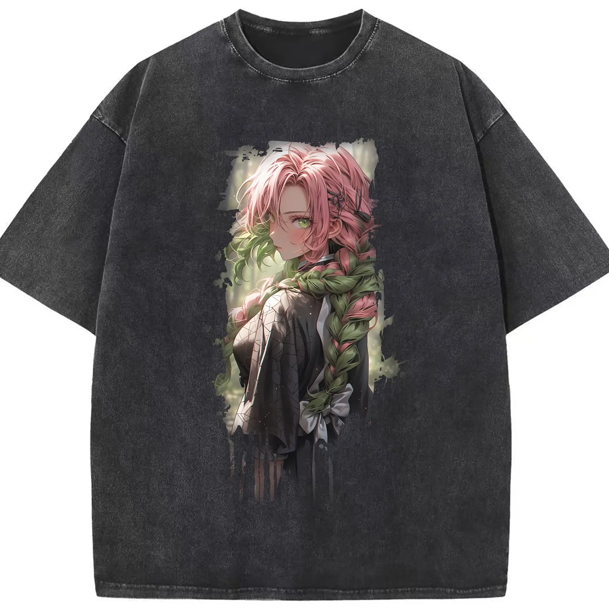 鬼滅の刃 グッズ,甘露寺 蜜璃 - 綿100％ ヴィンテージ風 半袖Tシャツ ・ フロントプリント ・ 柔らか肌触り ・ 通気性 快適 ・ スポーツ カジュアル 外出用