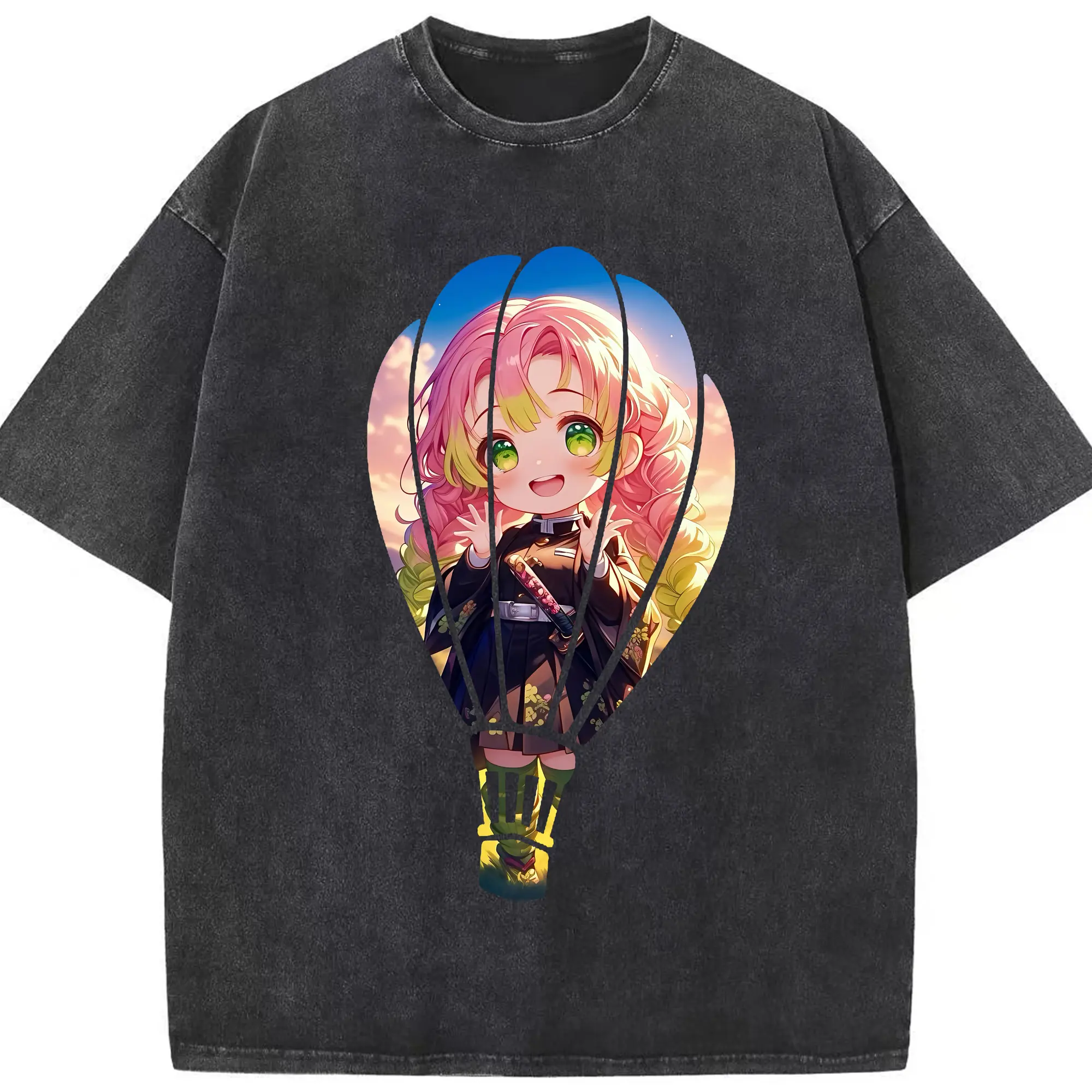 鬼滅の刃 グッズ,甘露寺 蜜璃 - 綿100％ ヴィンテージ風 半袖Tシャツ ・ フロントプリント ・ 柔らか肌触り ・ 通気性 快適 ・ スポーツ カジュアル 外出用