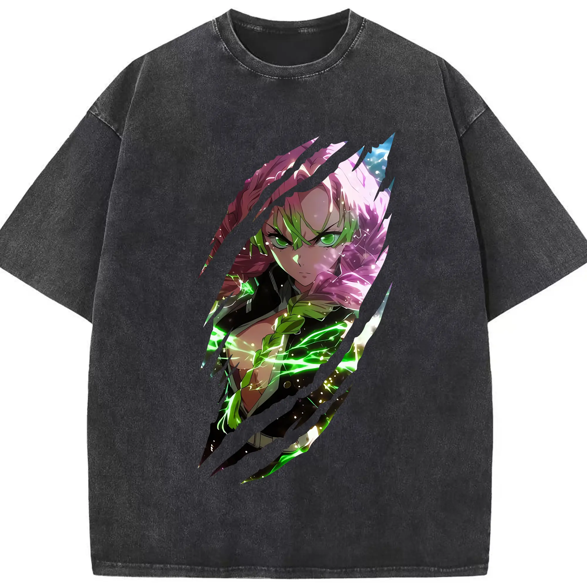 鬼滅の刃 グッズ,甘露寺 蜜璃 - 綿100％ ヴィンテージ風 半袖Tシャツ ・ フロントプリント ・ 柔らか肌触り ・ 通気性 快適 ・ スポーツ カジュアル 外出用