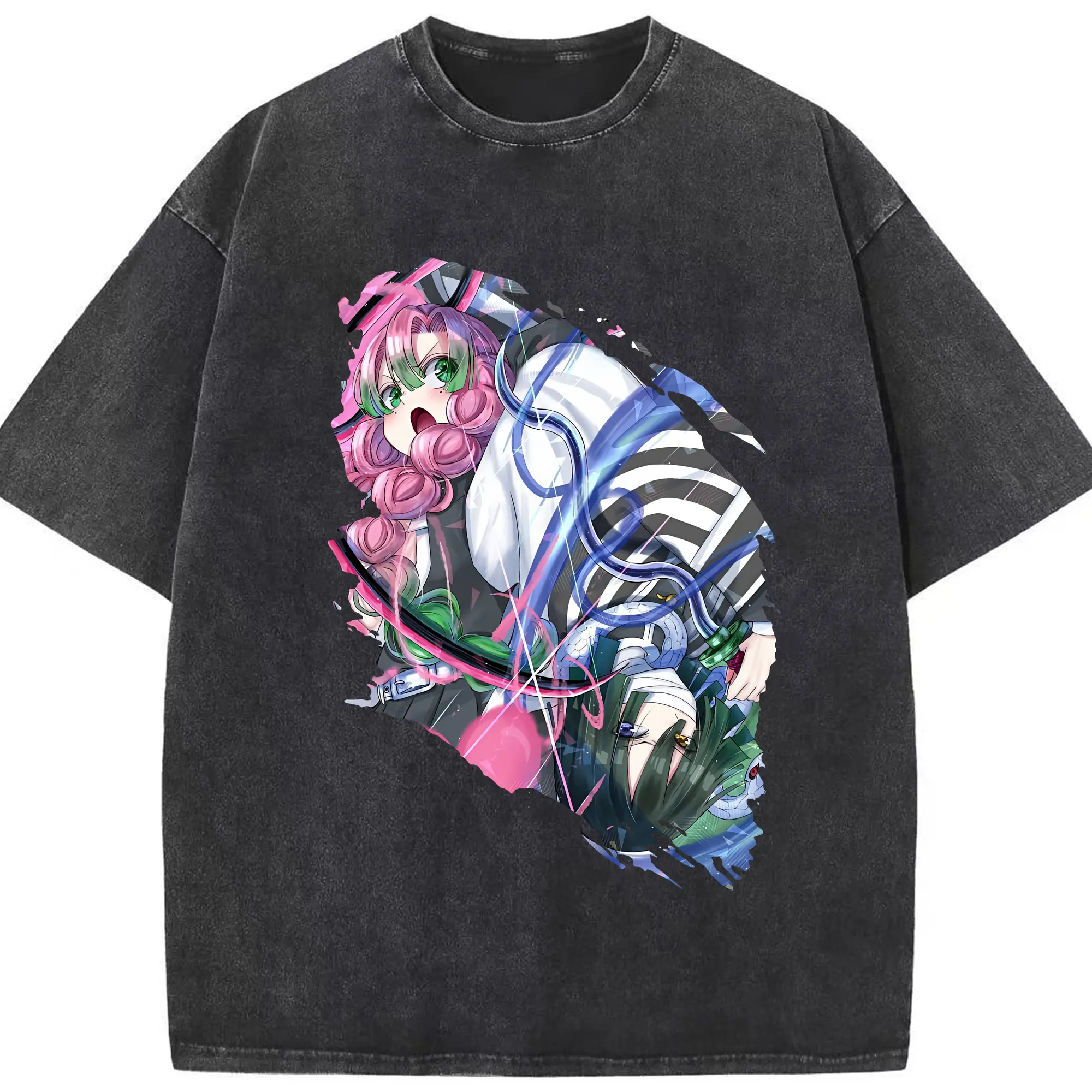 鬼滅の刃 グッズ,甘露寺 蜜璃 - 綿100％ ヴィンテージ風 半袖Tシャツ ・ フロントプリント ・ 柔らか肌触り ・ 通気性 快適 ・ スポーツ カジュアル 外出用