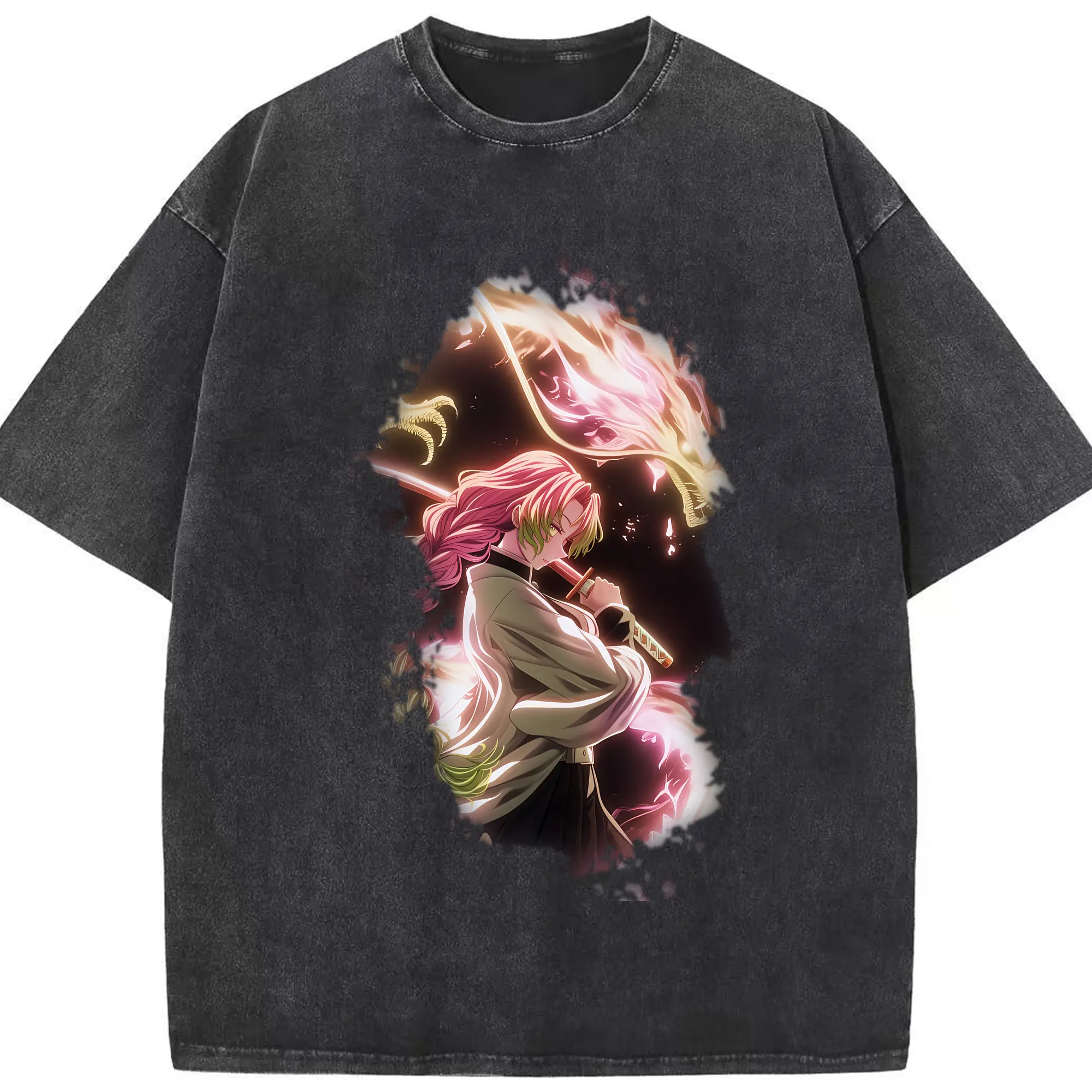 鬼滅の刃 グッズ,甘露寺 蜜璃 - 綿100％ ヴィンテージ風 半袖Tシャツ ・ フロントプリント ・ 柔らか肌触り ・ 通気性 快適 ・ スポーツ カジュアル 外出用