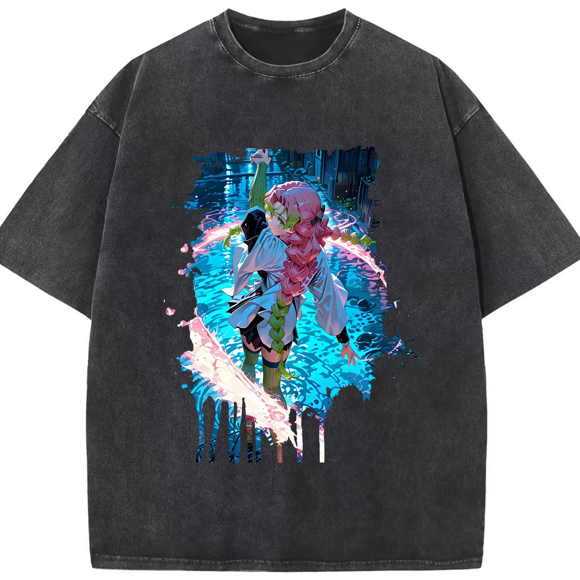 鬼滅の刃 グッズ,甘露寺 蜜璃 - 綿100％ ヴィンテージ風 半袖Tシャツ ・ フロントプリント ・ 柔らか肌触り ・ 通気性 快適 ・ スポーツ カジュアル 外出用