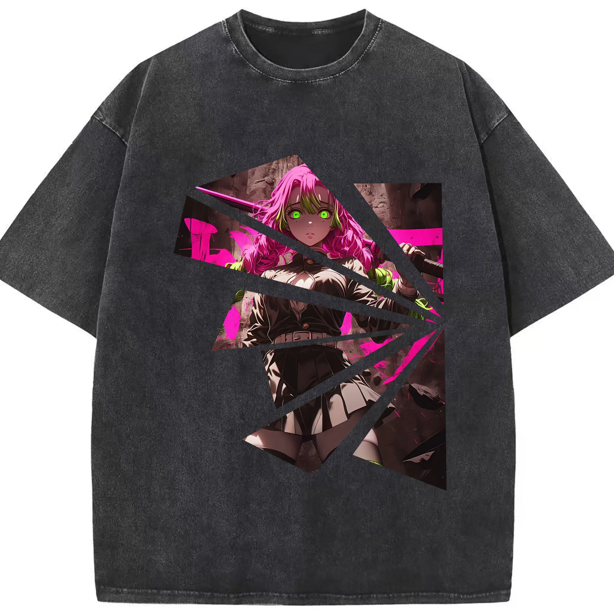 鬼滅の刃 グッズ,甘露寺 蜜璃 - 綿100％ ヴィンテージ風 半袖Tシャツ ・ フロントプリント ・ 柔らか肌触り ・ 通気性 快適 ・ スポーツ カジュアル 外出用