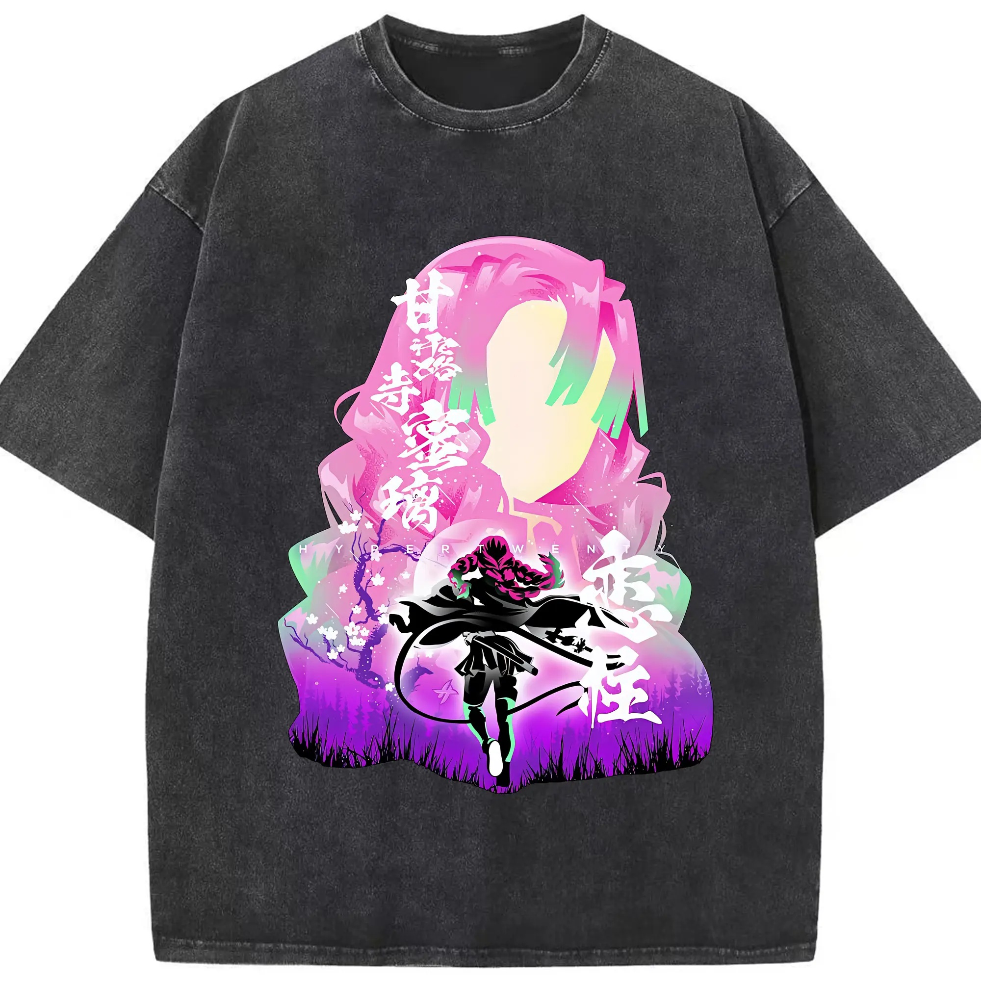 鬼滅の刃 グッズ,甘露寺 蜜璃 - 綿100％ ヴィンテージ風 半袖Tシャツ ・ フロントプリント ・ 柔らか肌触り ・ 通気性 快適 ・ スポーツ カジュアル 外出用