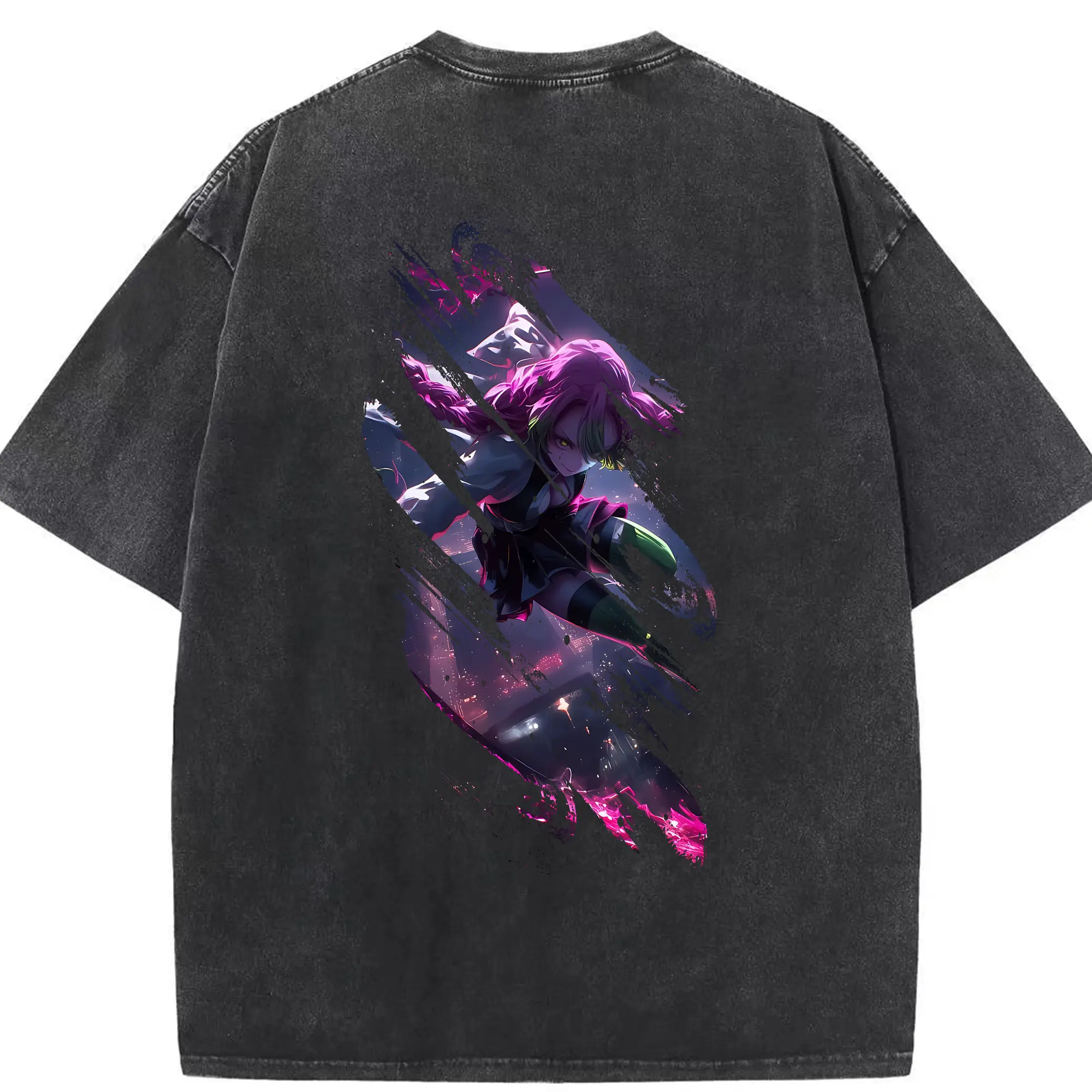 鬼滅の刃 グッズ,甘露寺 蜜璃 - 綿100％ ヴィンテージ風 半袖Tシャツ ・ 背面プリント ・ 柔らか肌触り ・ 通気性 快適 ・ スポーツ カジュアル 外出用