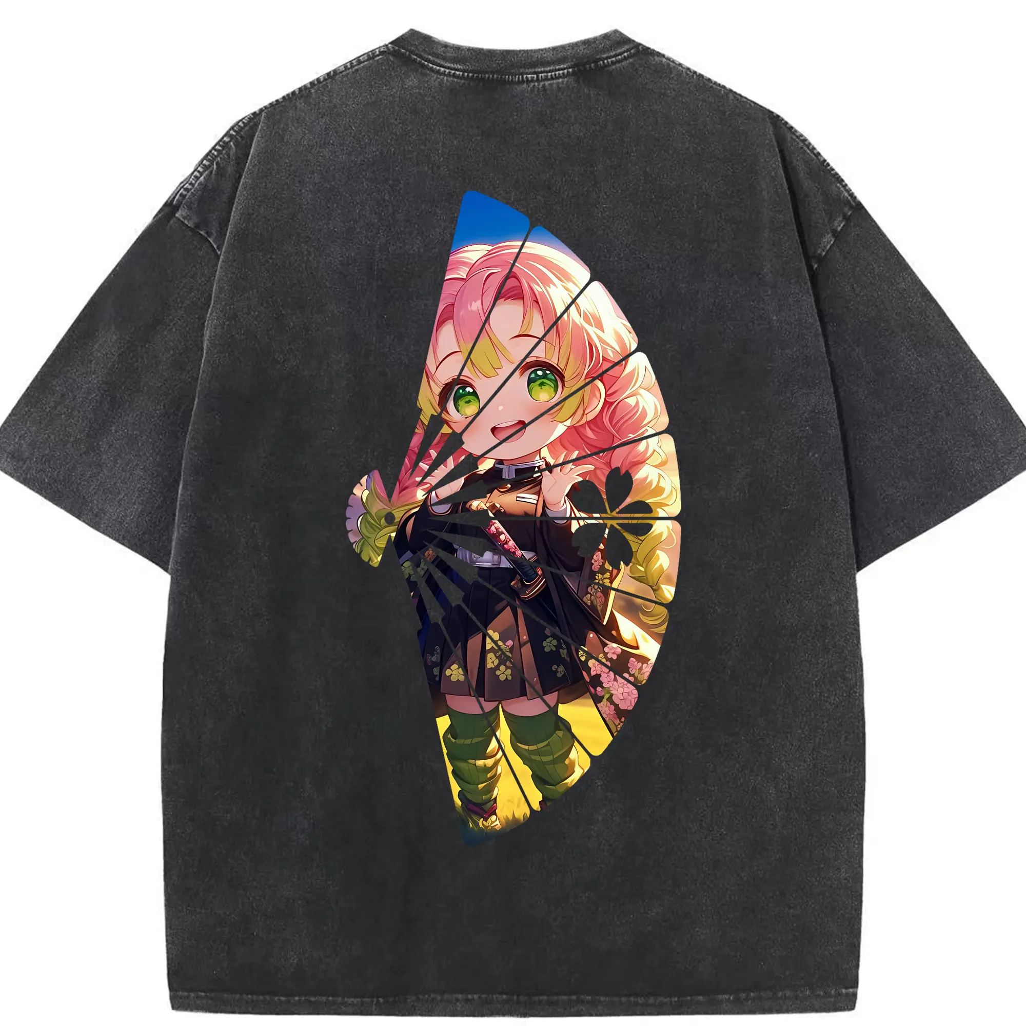 鬼滅の刃 グッズ,甘露寺 蜜璃 - 綿100％ ヴィンテージ風 半袖Tシャツ ・ 背面プリント ・ 柔らか肌触り ・ 通気性 快適 ・ スポーツ カジュアル 外出用