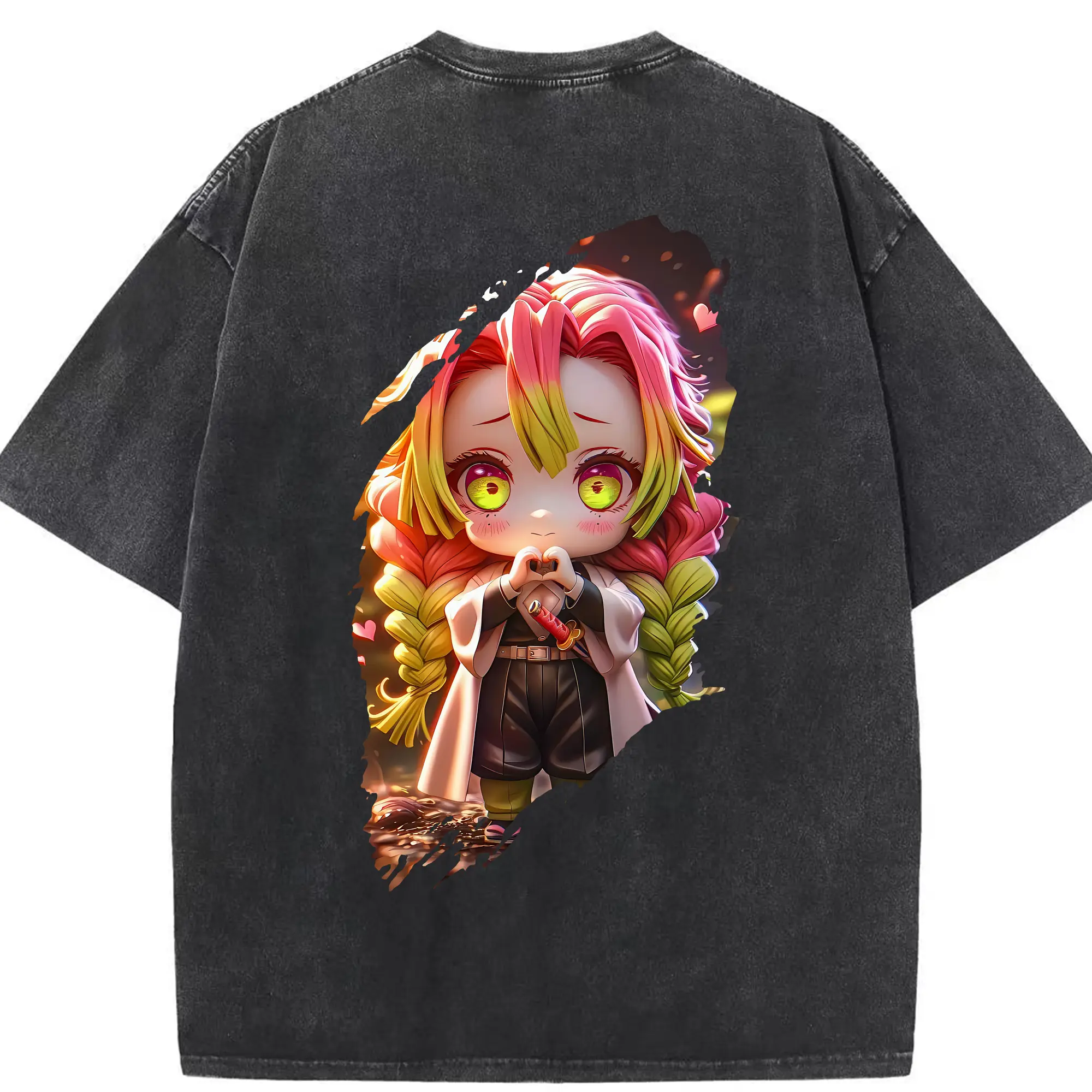 鬼滅の刃 グッズ,甘露寺 蜜璃 - 綿100％ ヴィンテージ風 半袖Tシャツ ・ 背面プリント ・ 柔らか肌触り ・ 通気性 快適 ・ スポーツ カジュアル 外出用