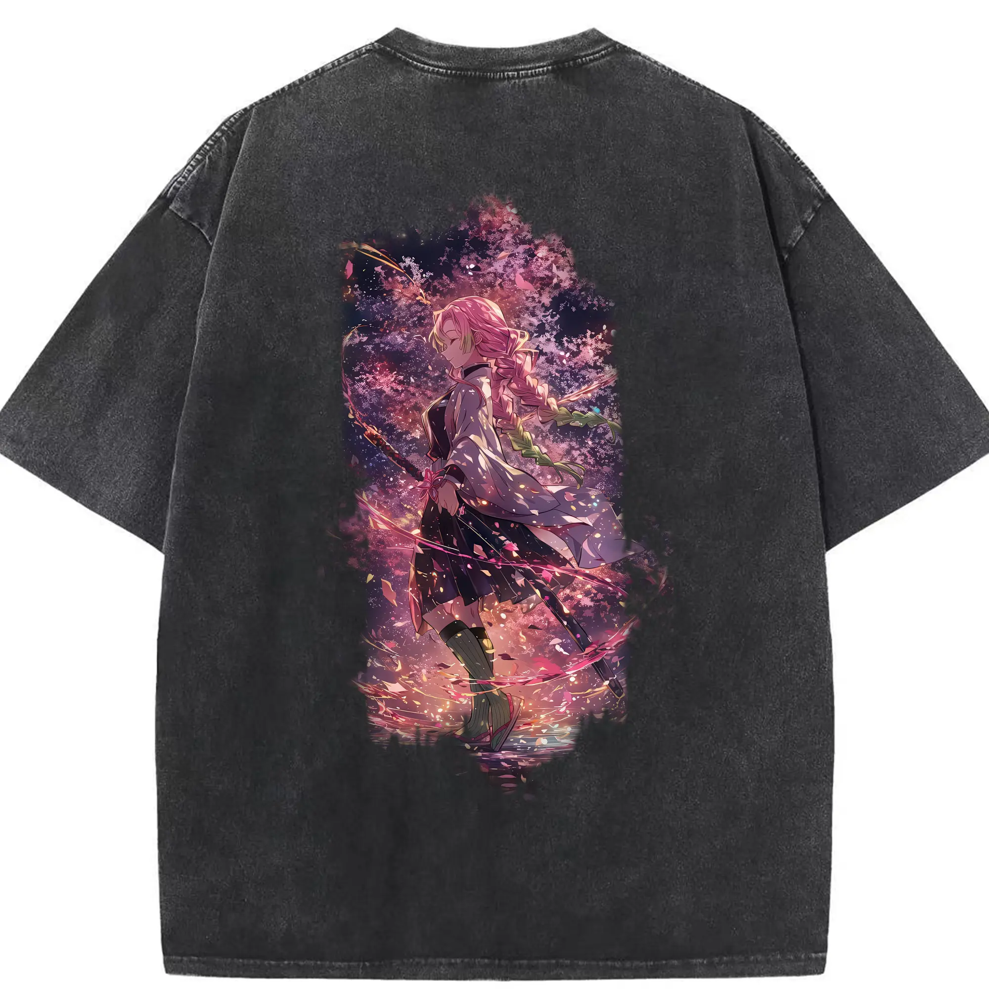 鬼滅の刃 グッズ,甘露寺 蜜璃 - 綿100％ ヴィンテージ風 半袖Tシャツ ・ 背面プリント ・ 柔らか肌触り ・ 通気性 快適 ・ スポーツ カジュアル 外出用