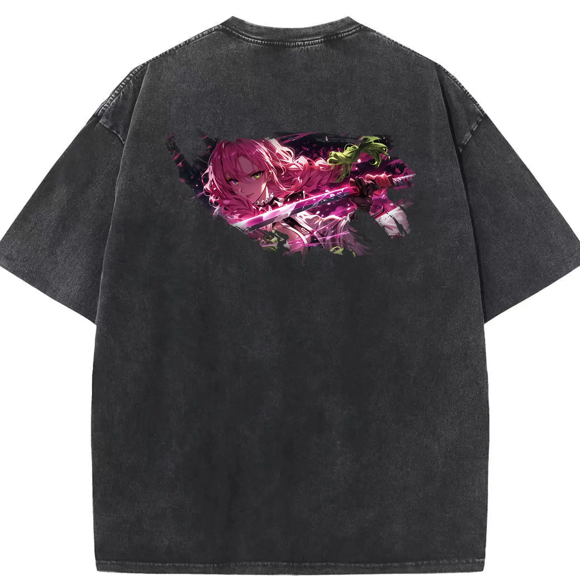 鬼滅の刃 グッズ,甘露寺 蜜璃 - 綿100％ ヴィンテージ風 半袖Tシャツ ・ 背面プリント ・ 柔らか肌触り ・ 通気性 快適 ・ スポーツ カジュアル 外出用