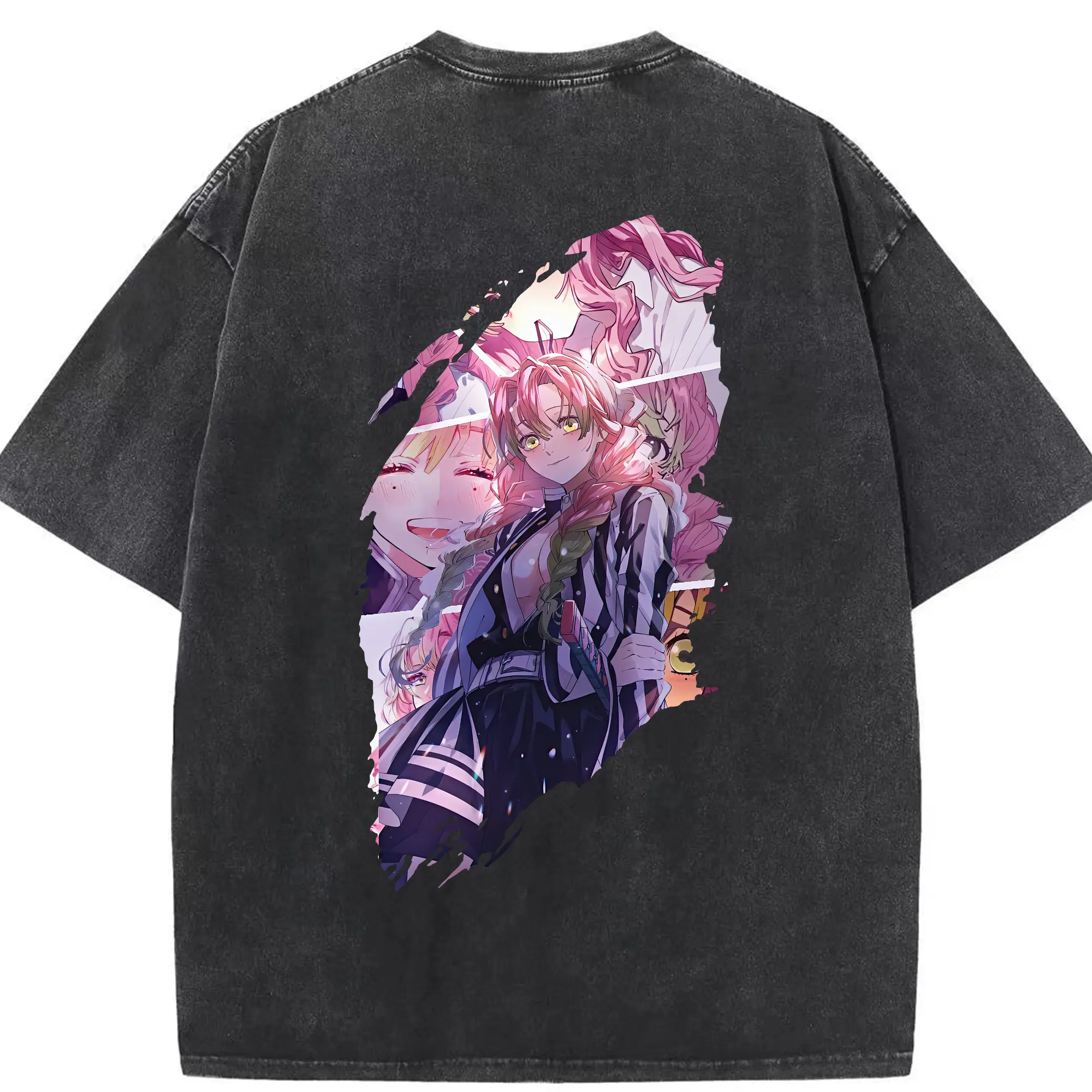 鬼滅の刃 グッズ,甘露寺 蜜璃 - 綿100％ ヴィンテージ風 半袖Tシャツ ・ 背面プリント ・ 柔らか肌触り ・ 通気性 快適 ・ スポーツ カジュアル 外出用