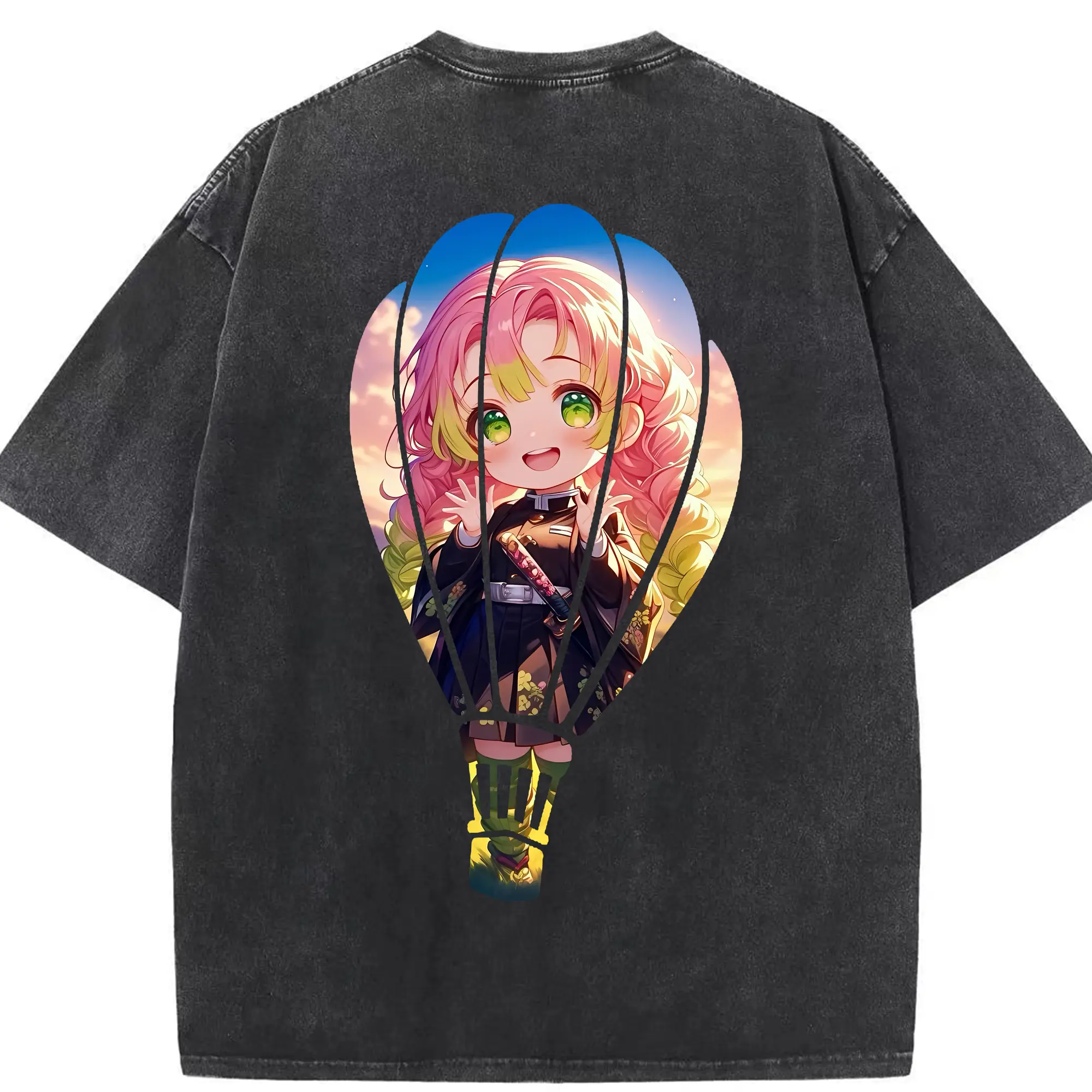 鬼滅の刃 グッズ,甘露寺 蜜璃 - 綿100％ ヴィンテージ風 半袖Tシャツ ・ 背面プリント ・ 柔らか肌触り ・ 通気性 快適 ・ スポーツ カジュアル 外出用