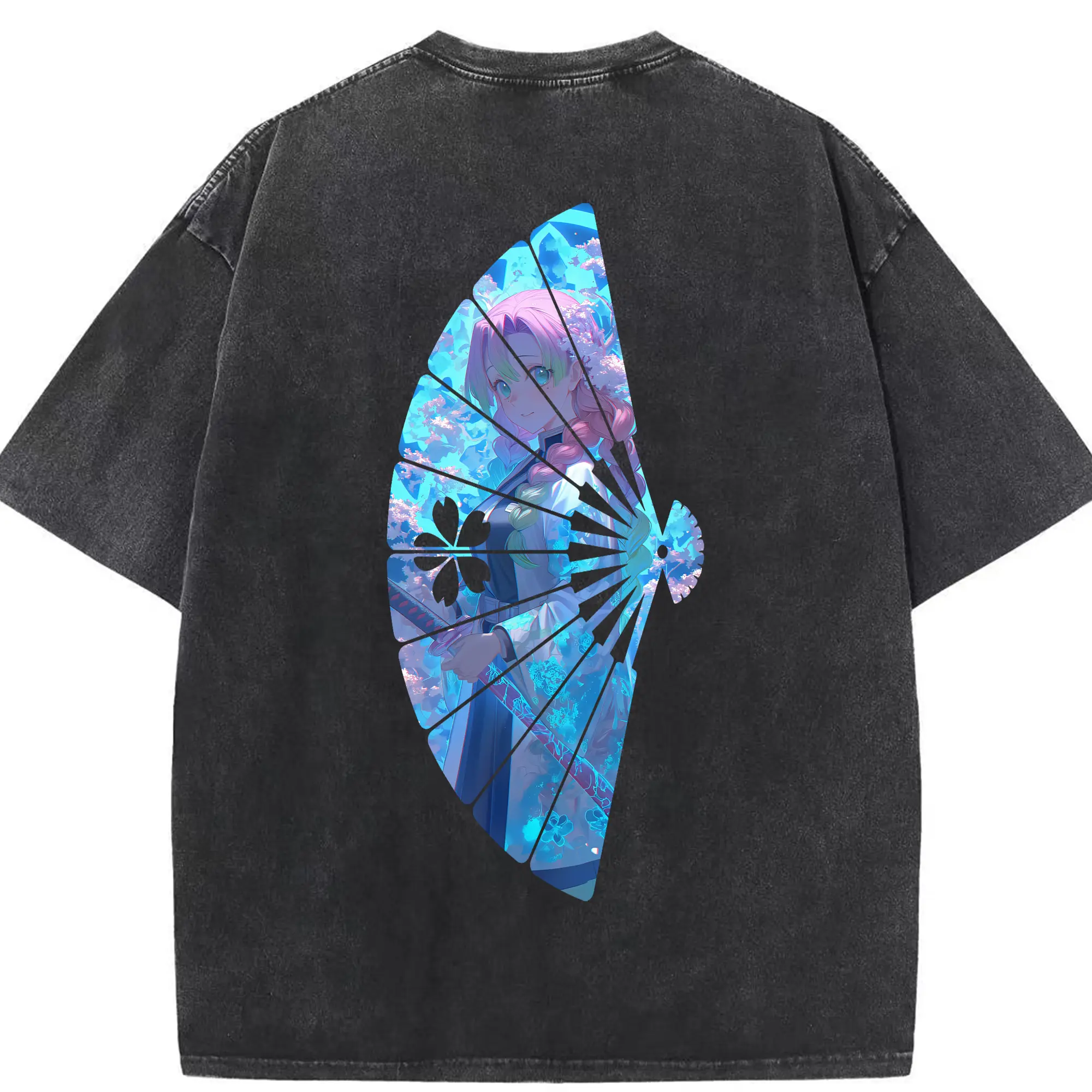 鬼滅の刃 グッズ,甘露寺 蜜璃 - 綿100％ ヴィンテージ風 半袖Tシャツ ・ 背面プリント ・ 柔らか肌触り ・ 通気性 快適 ・ スポーツ カジュアル 外出用