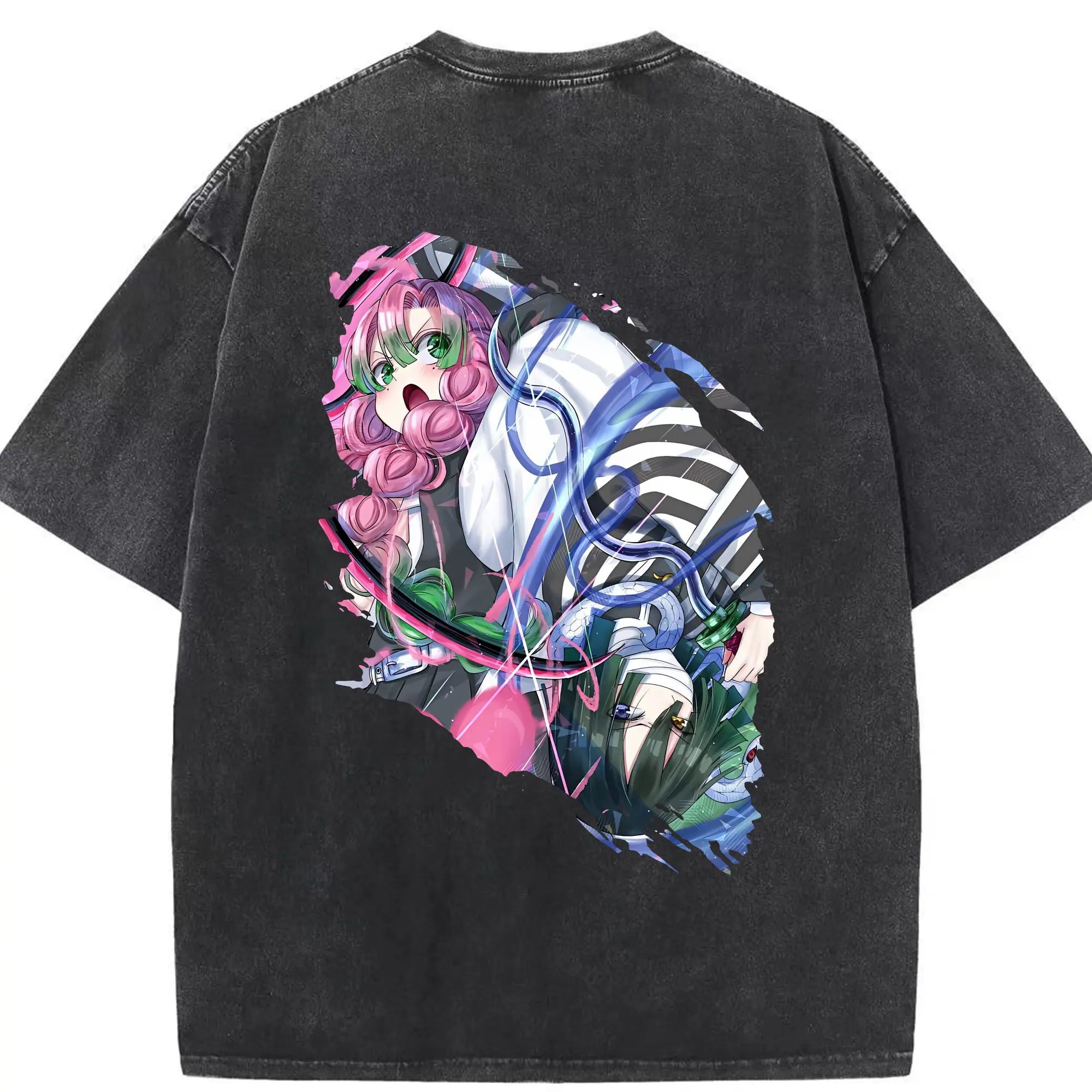 鬼滅の刃 グッズ,甘露寺 蜜璃 - 綿100％ ヴィンテージ風 半袖Tシャツ ・ 背面プリント ・ 柔らか肌触り ・ 通気性 快適 ・ スポーツ カジュアル 外出用