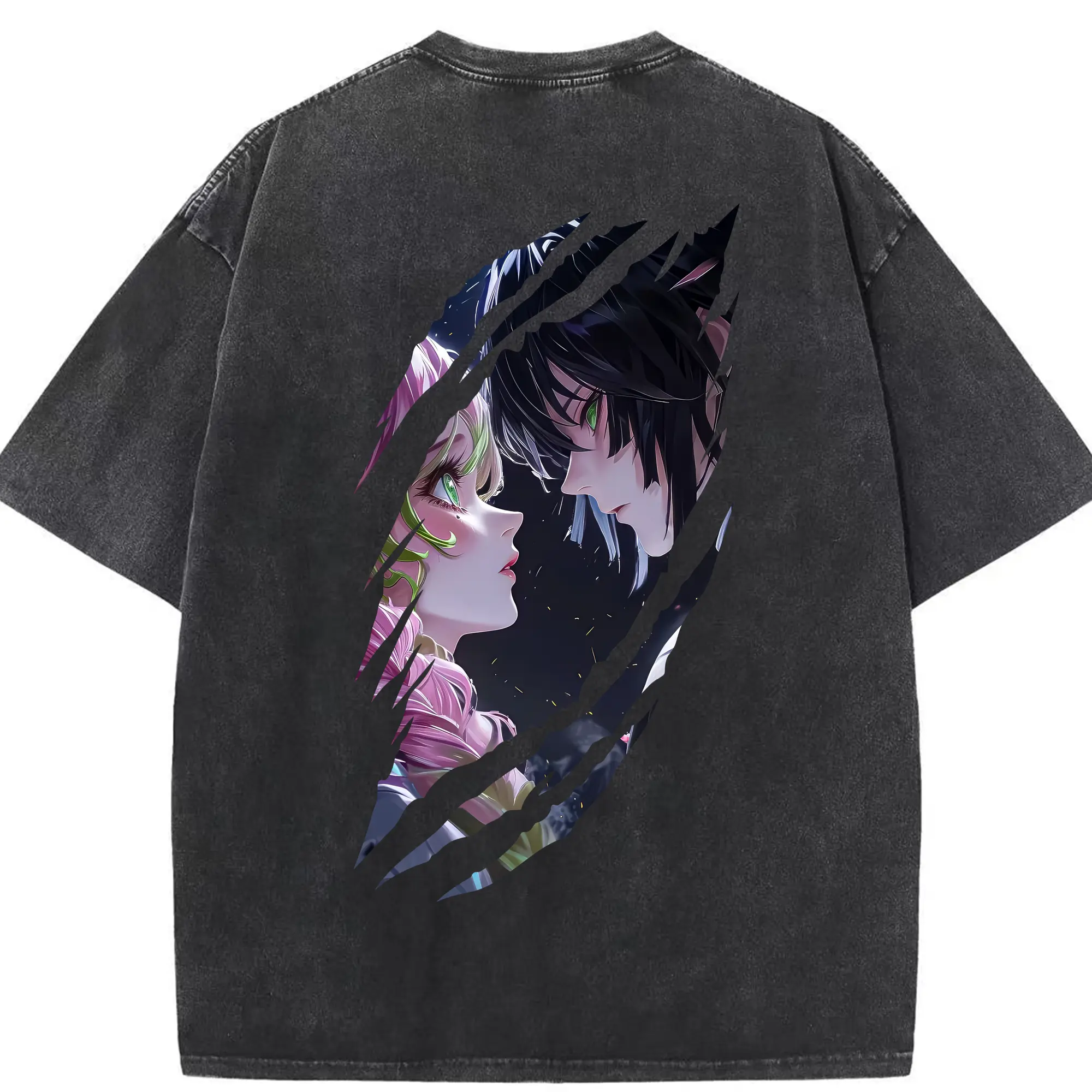 鬼滅の刃 グッズ,甘露寺 蜜璃 - 綿100％ ヴィンテージ風 半袖Tシャツ ・ 背面プリント ・ 柔らか肌触り ・ 通気性 快適 ・ スポーツ カジュアル 外出用