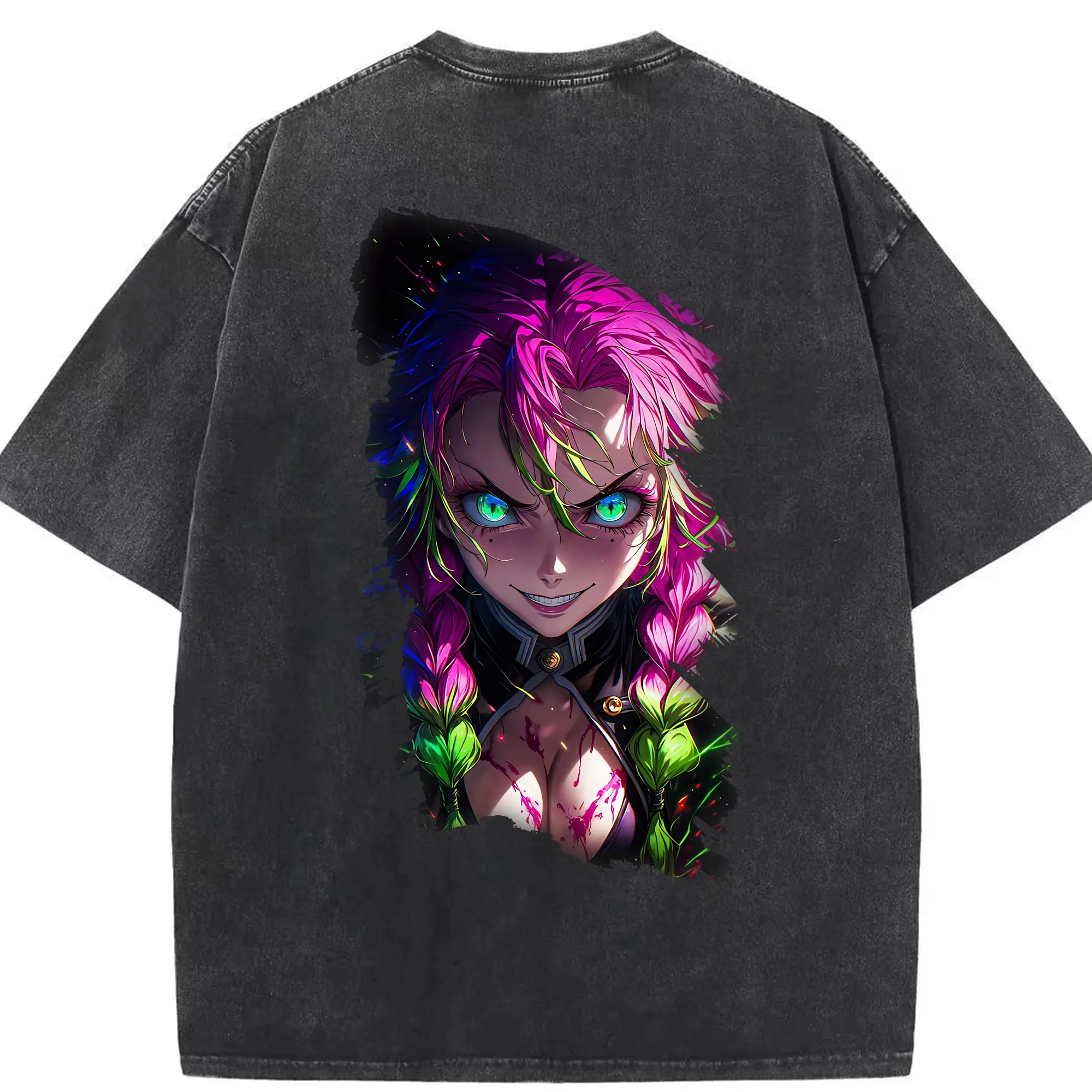 鬼滅の刃 グッズ,甘露寺 蜜璃 - 綿100％ ヴィンテージ風 半袖Tシャツ ・ 背面プリント ・ 柔らか肌触り ・ 通気性 快適 ・ スポーツ カジュアル 外出用