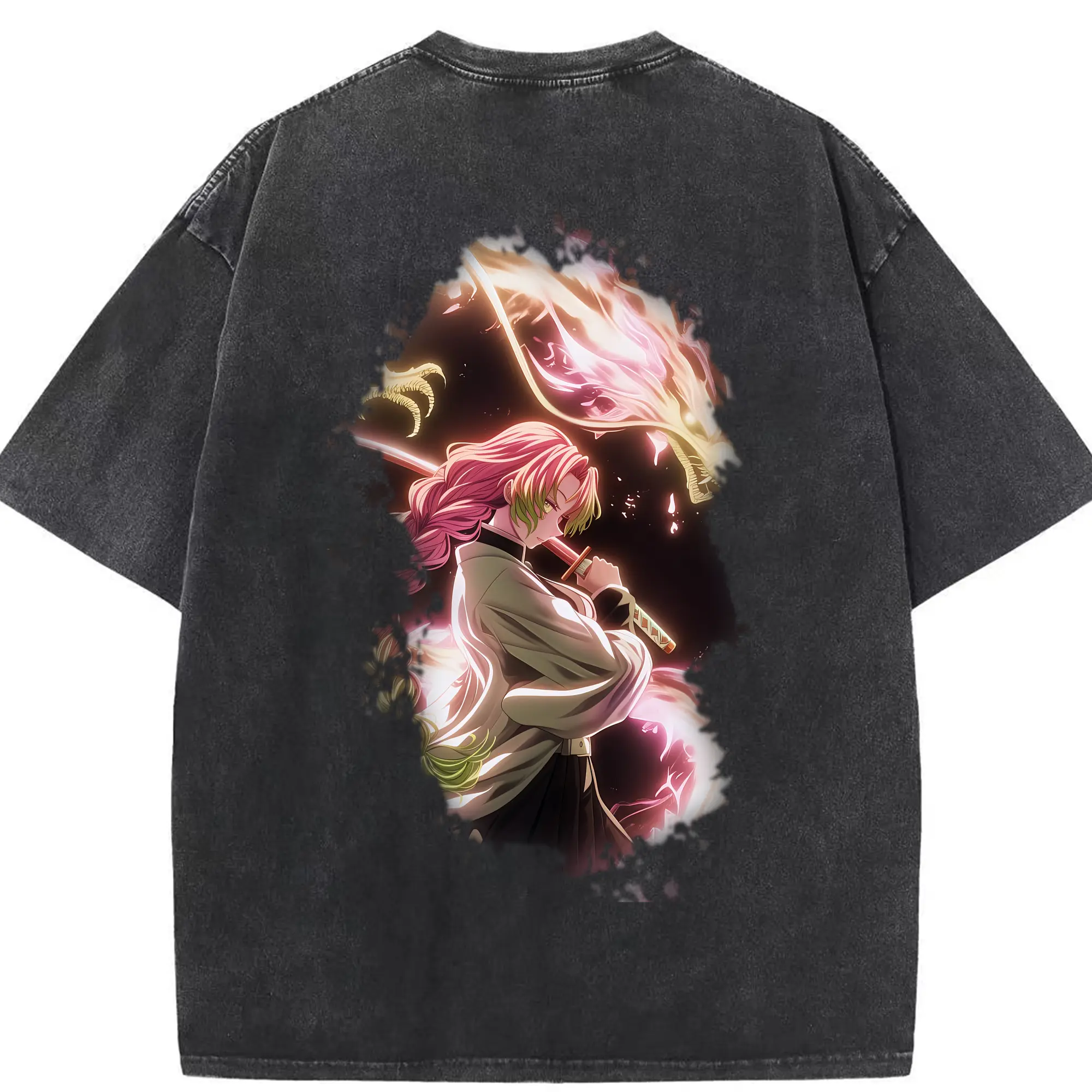 鬼滅の刃 グッズ,甘露寺 蜜璃 - 綿100％ ヴィンテージ風 半袖Tシャツ ・ 背面プリント ・ 柔らか肌触り ・ 通気性 快適 ・ スポーツ カジュアル 外出用