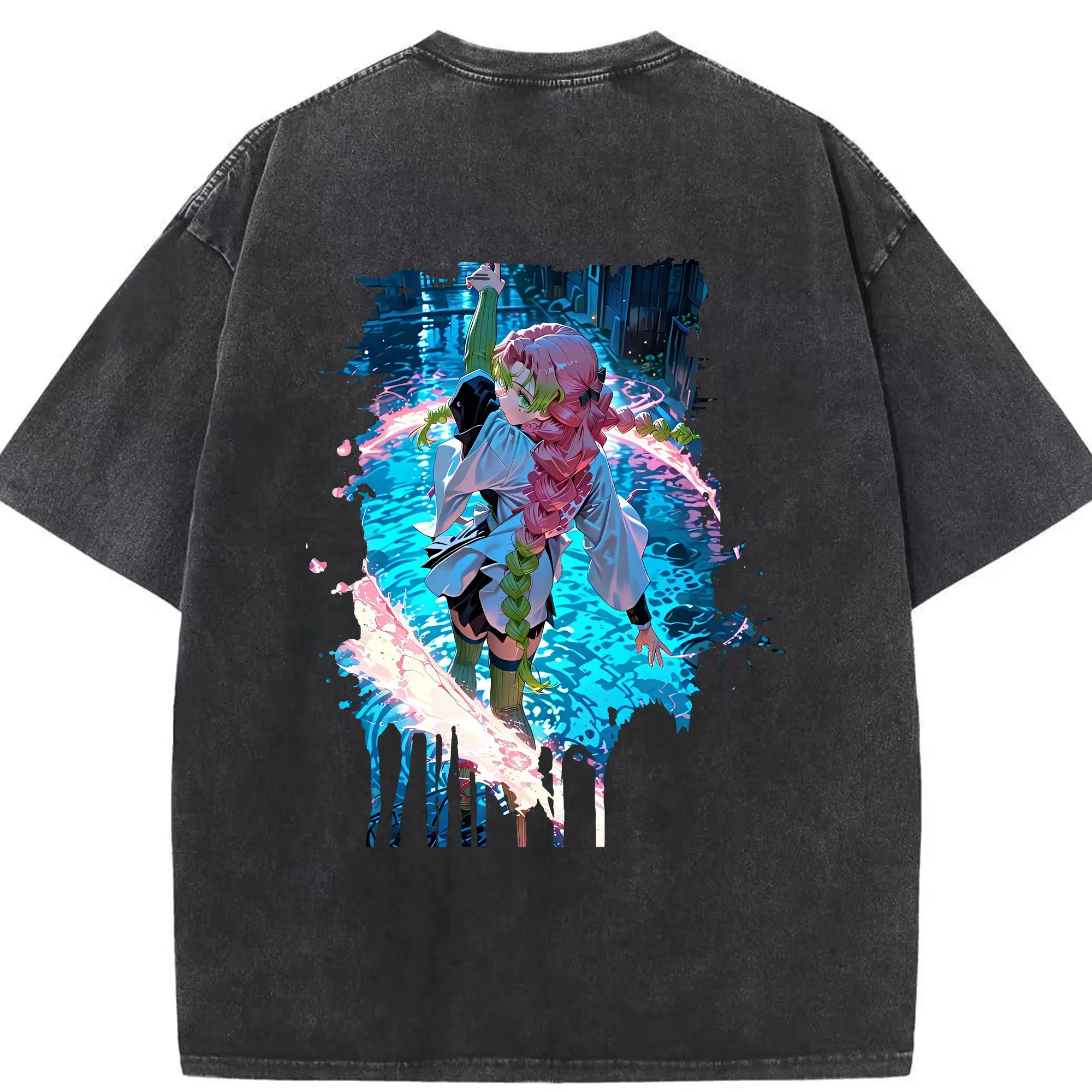 鬼滅の刃 グッズ,甘露寺 蜜璃 - 綿100％ ヴィンテージ風 半袖Tシャツ ・ 背面プリント ・ 柔らか肌触り ・ 通気性 快適 ・ スポーツ カジュアル 外出用