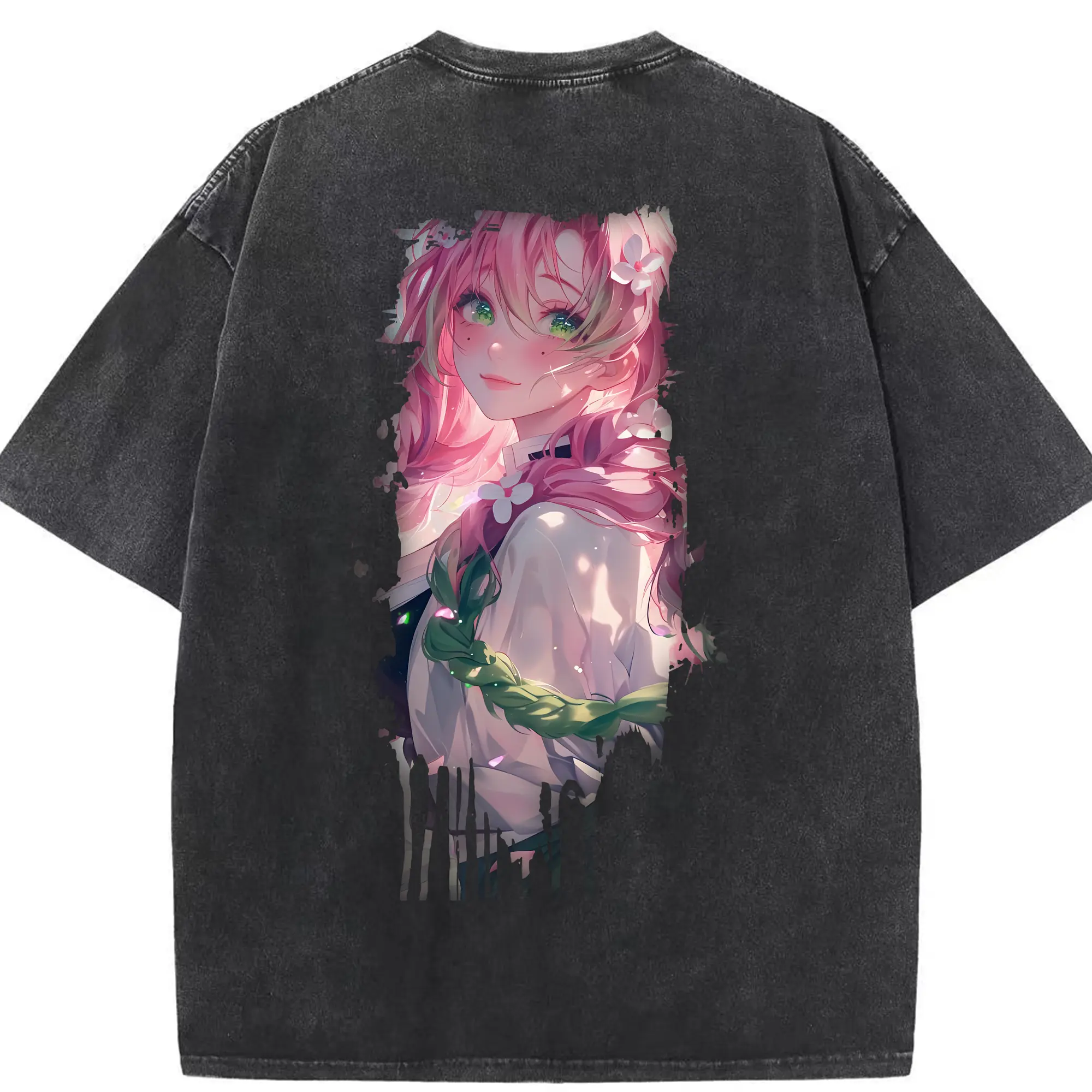 鬼滅の刃 グッズ,甘露寺 蜜璃 - 綿100％ ヴィンテージ風 半袖Tシャツ ・ 背面プリント ・ 柔らか肌触り ・ 通気性 快適 ・ スポーツ カジュアル 外出用