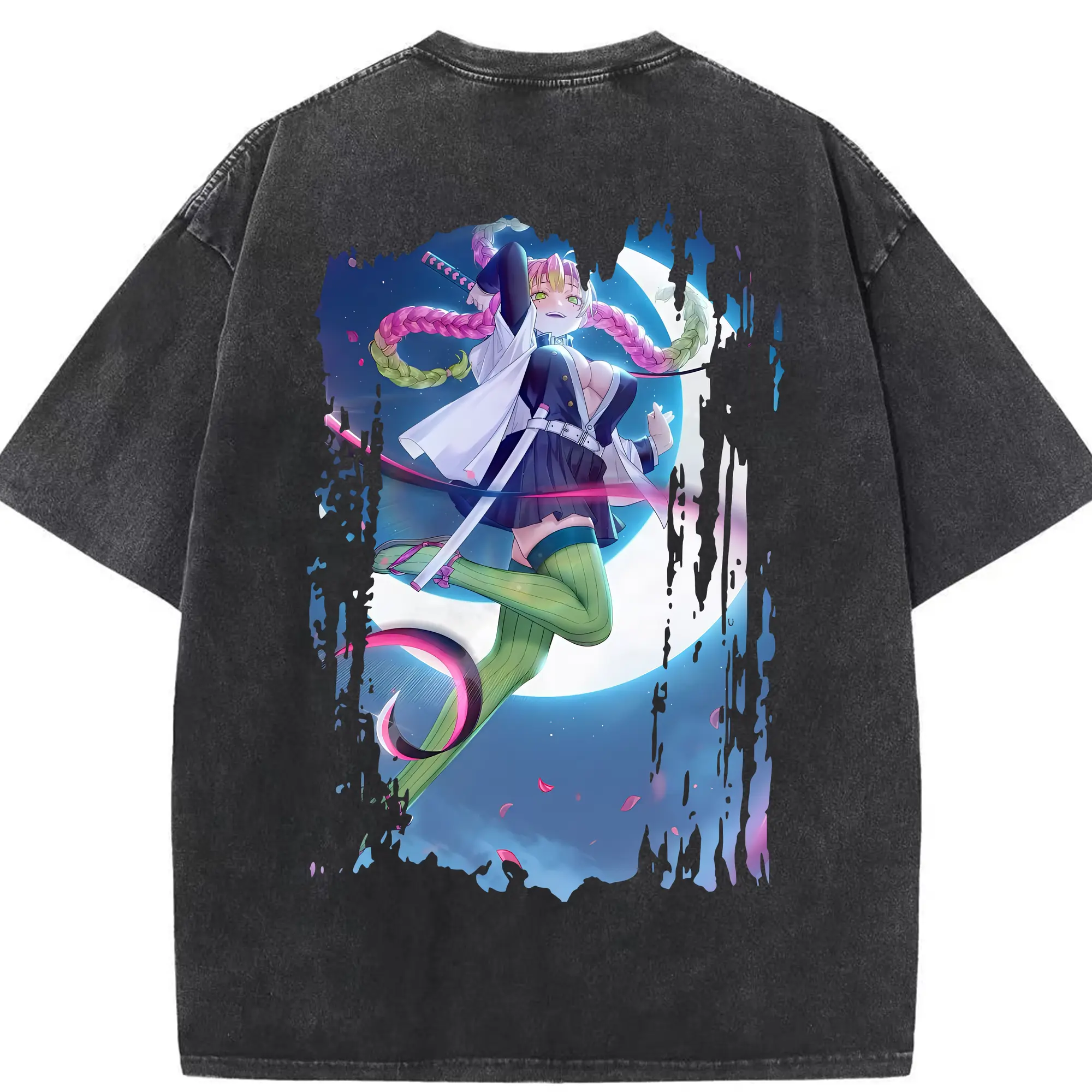 鬼滅の刃 グッズ,甘露寺 蜜璃 - 綿100％ ヴィンテージ風 半袖Tシャツ ・ 背面プリント ・ 柔らか肌触り ・ 通気性 快適 ・ スポーツ カジュアル 外出用