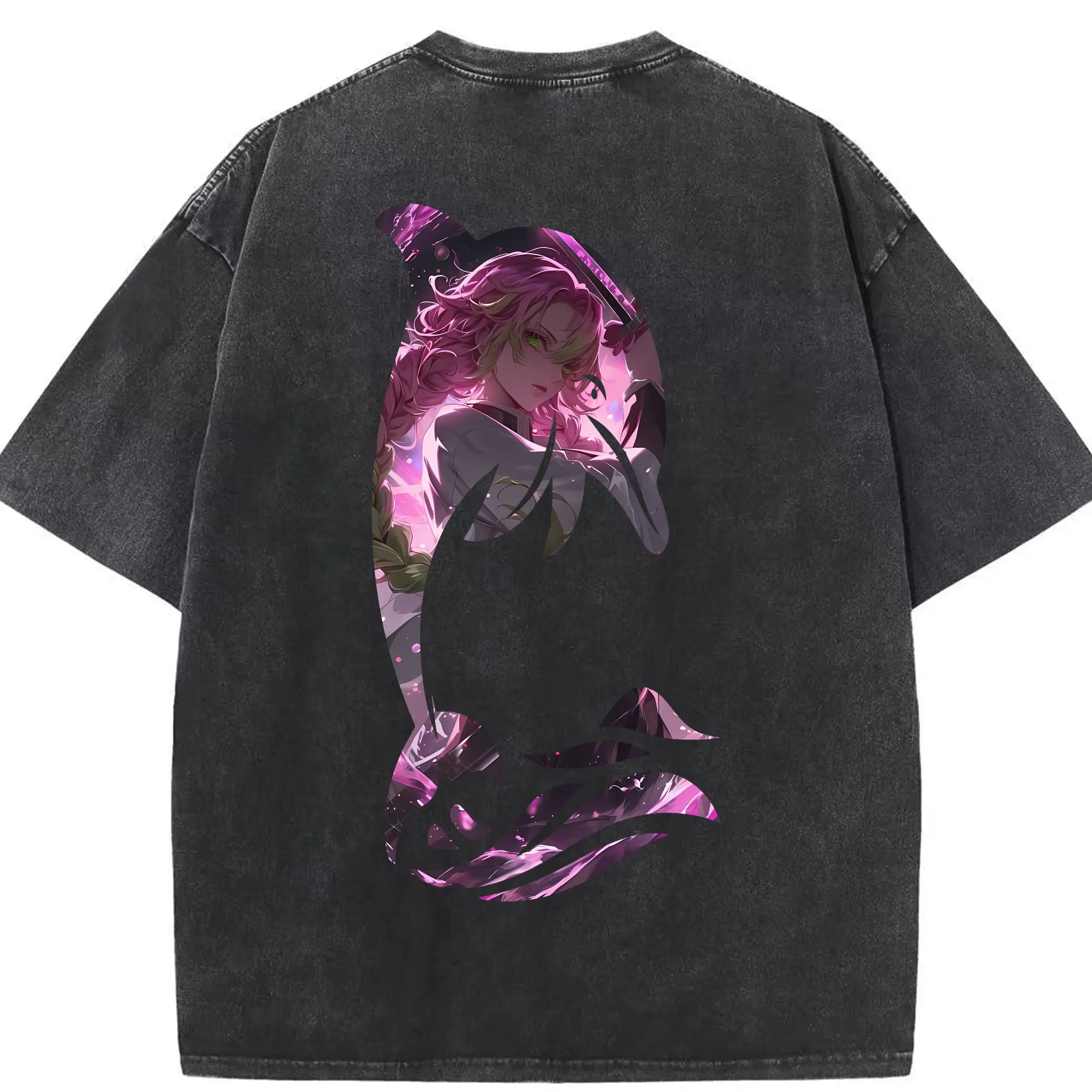 鬼滅の刃 グッズ,甘露寺 蜜璃 - 綿100％ ヴィンテージ風 半袖Tシャツ ・ 背面プリント ・ 柔らか肌触り ・ 通気性 快適 ・ スポーツ カジュアル 外出用