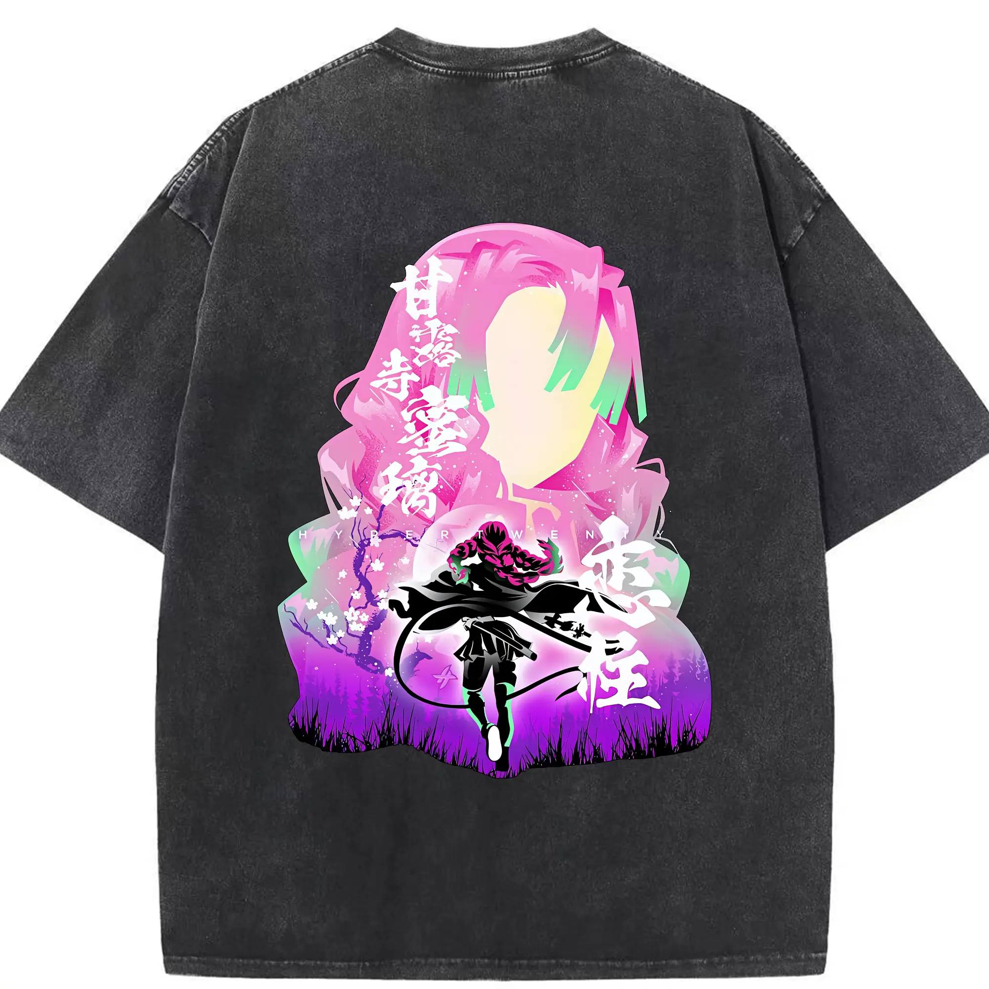 鬼滅の刃 グッズ,甘露寺 蜜璃 - 綿100％ ヴィンテージ風 半袖Tシャツ ・ 背面プリント ・ 柔らか肌触り ・ 通気性 快適 ・ スポーツ カジュアル 外出用