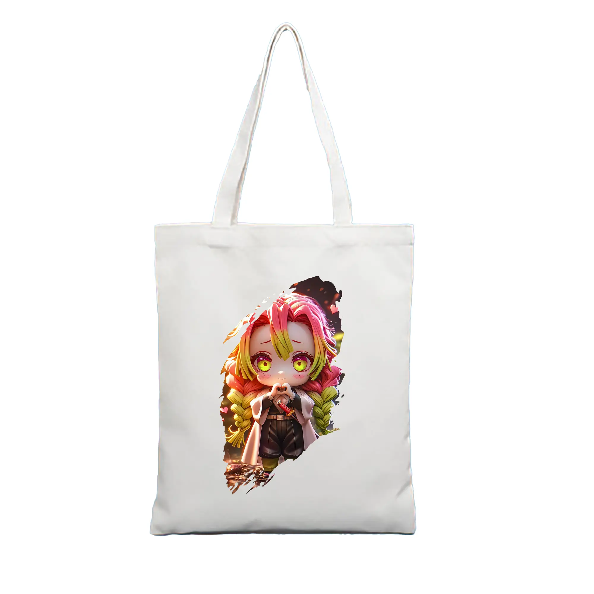 鬼滅の刃 グッズ,甘露寺 蜜璃 - 縦型キャンバス手提げバッグ（トートバッグ） ・ キャンバス素材 ・ ショッピング用 ・ 軽量 丈夫 お手入れ簡単
