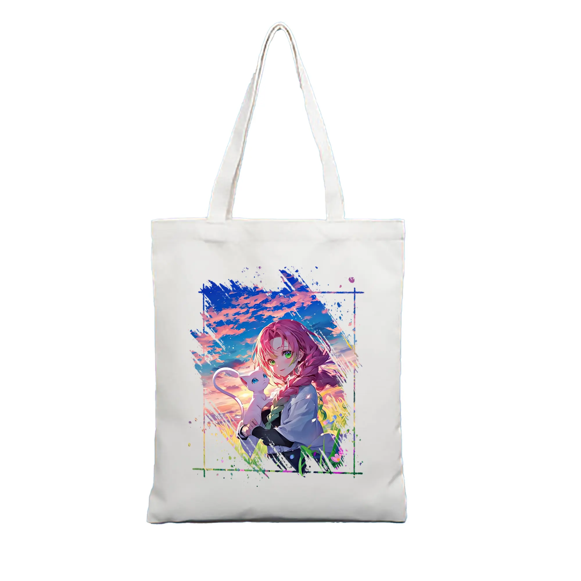 鬼滅の刃 グッズ,甘露寺 蜜璃 - 縦型キャンバス手提げバッグ（トートバッグ） ・ キャンバス素材 ・ ショッピング用 ・ 軽量 丈夫 お手入れ簡単