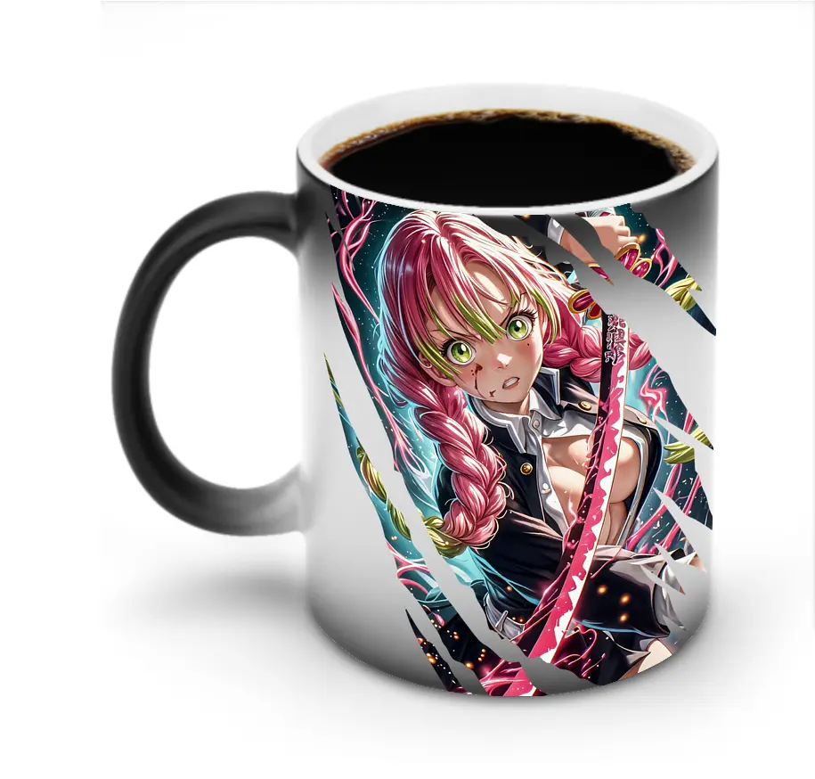 鬼滅の刃 グッズ,甘露寺 蜜璃 - 変色マグカップ ・ セラミック ・ 熱転写プリント ・ 耐久性 高品質 ・ ギフト・自宅用 コーヒー お茶