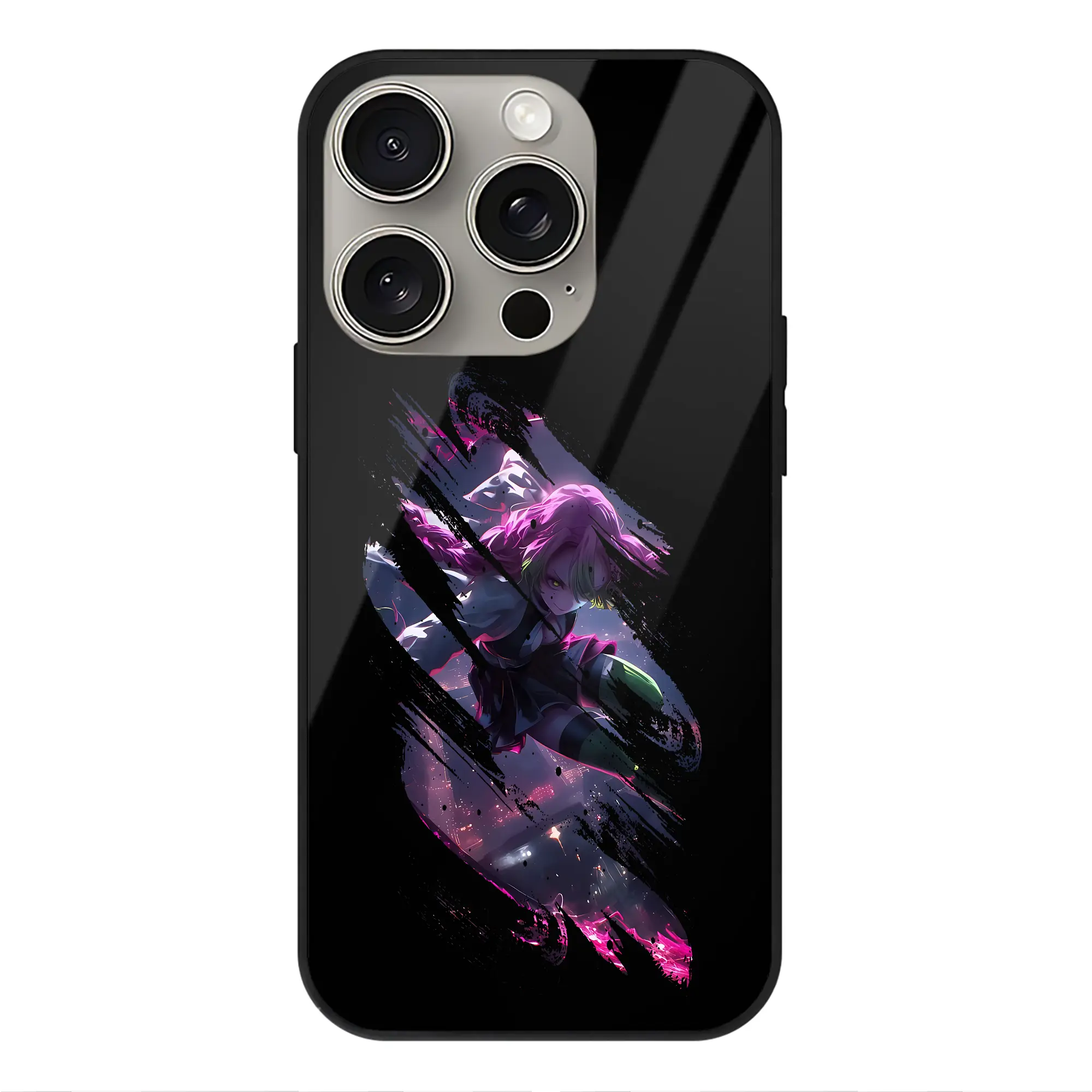 鬼滅の刃 グッズ,甘露寺 蜜璃 - IPhone15Pro対応 ・ スマホケース ・ 背面ガラス ・ TPU+強化ガラス ・ 耐衝撃 ・ 黄変防止 ・ ワイヤレス充電対応 ・ 3D立体ボタン