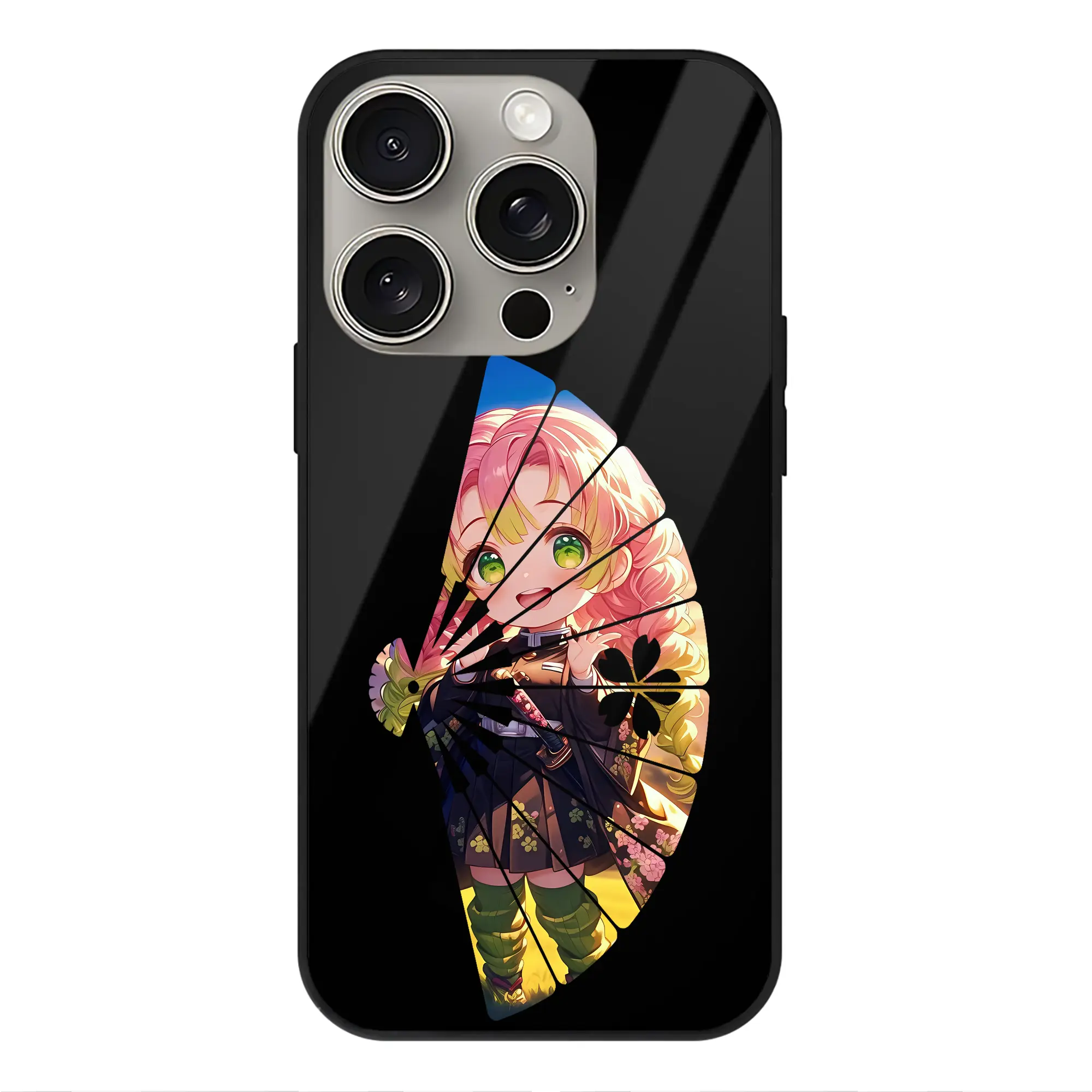 鬼滅の刃 グッズ,甘露寺 蜜璃 - IPhone15Pro対応 ・ スマホケース ・ 背面ガラス ・ TPU+強化ガラス ・ 耐衝撃 ・ 黄変防止 ・ ワイヤレス充電対応 ・ 3D立体ボタン