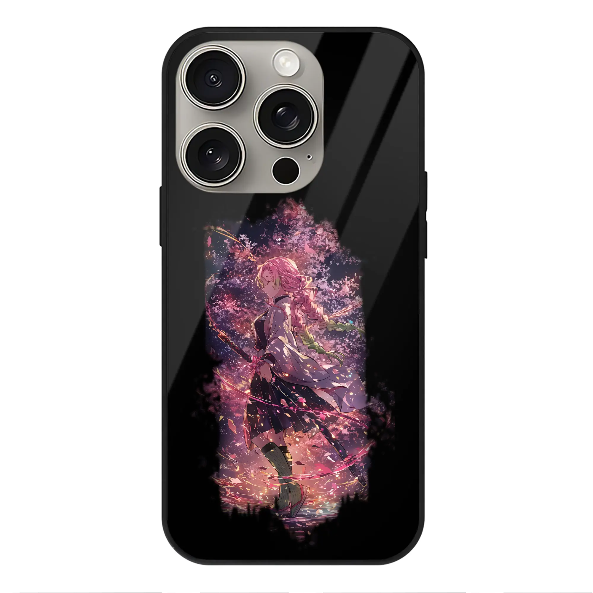 鬼滅の刃 グッズ,甘露寺 蜜璃 - IPhone15Pro対応 ・ スマホケース ・ 背面ガラス ・ TPU+強化ガラス ・ 耐衝撃 ・ 黄変防止 ・ ワイヤレス充電対応 ・ 3D立体ボタン