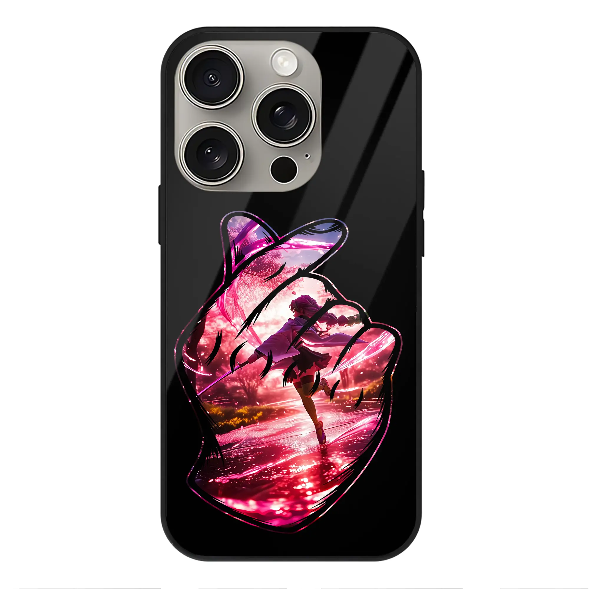 鬼滅の刃 グッズ,甘露寺 蜜璃 - IPhone15Pro対応 ・ スマホケース ・ 背面ガラス ・ TPU+強化ガラス ・ 耐衝撃 ・ 黄変防止 ・ ワイヤレス充電対応 ・ 3D立体ボタン