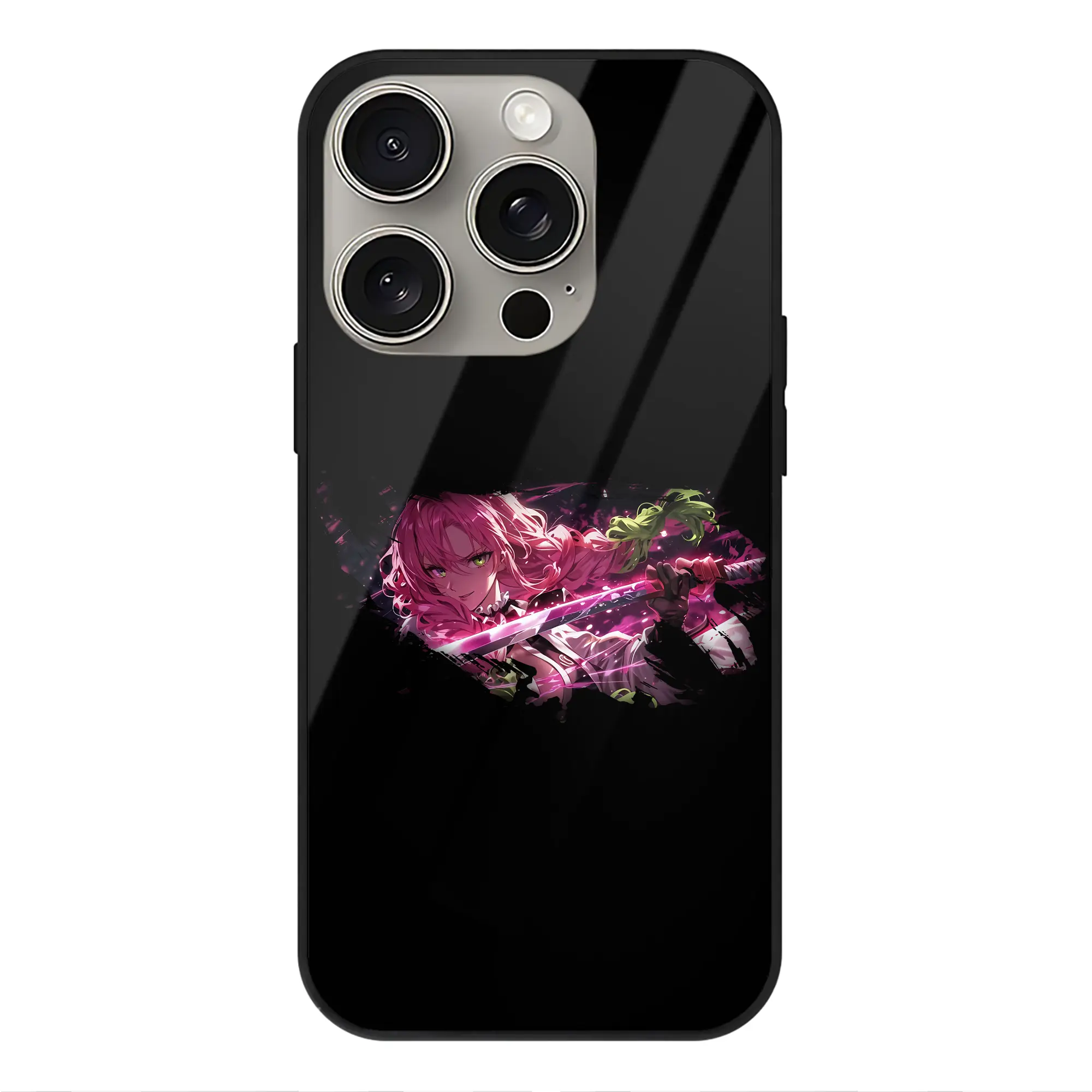 鬼滅の刃 グッズ,甘露寺 蜜璃 - IPhone15Pro対応 ・ スマホケース ・ 背面ガラス ・ TPU+強化ガラス ・ 耐衝撃 ・ 黄変防止 ・ ワイヤレス充電対応 ・ 3D立体ボタン