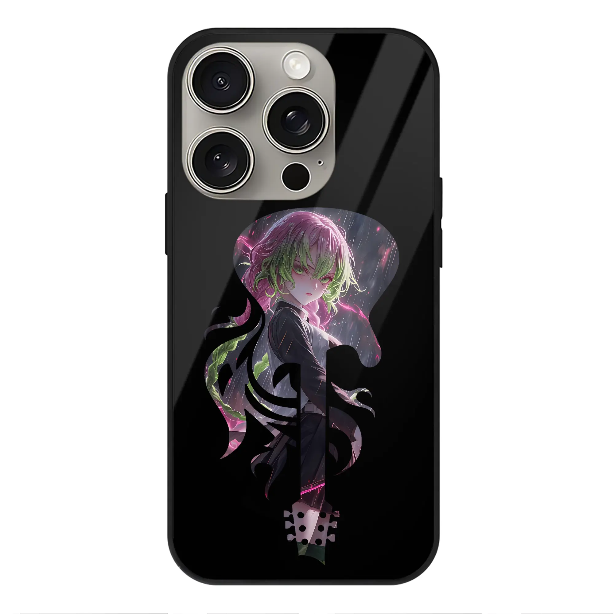 鬼滅の刃 グッズ,甘露寺 蜜璃 - IPhone15Pro対応 ・ スマホケース ・ 背面ガラス ・ TPU+強化ガラス ・ 耐衝撃 ・ 黄変防止 ・ ワイヤレス充電対応 ・ 3D立体ボタン