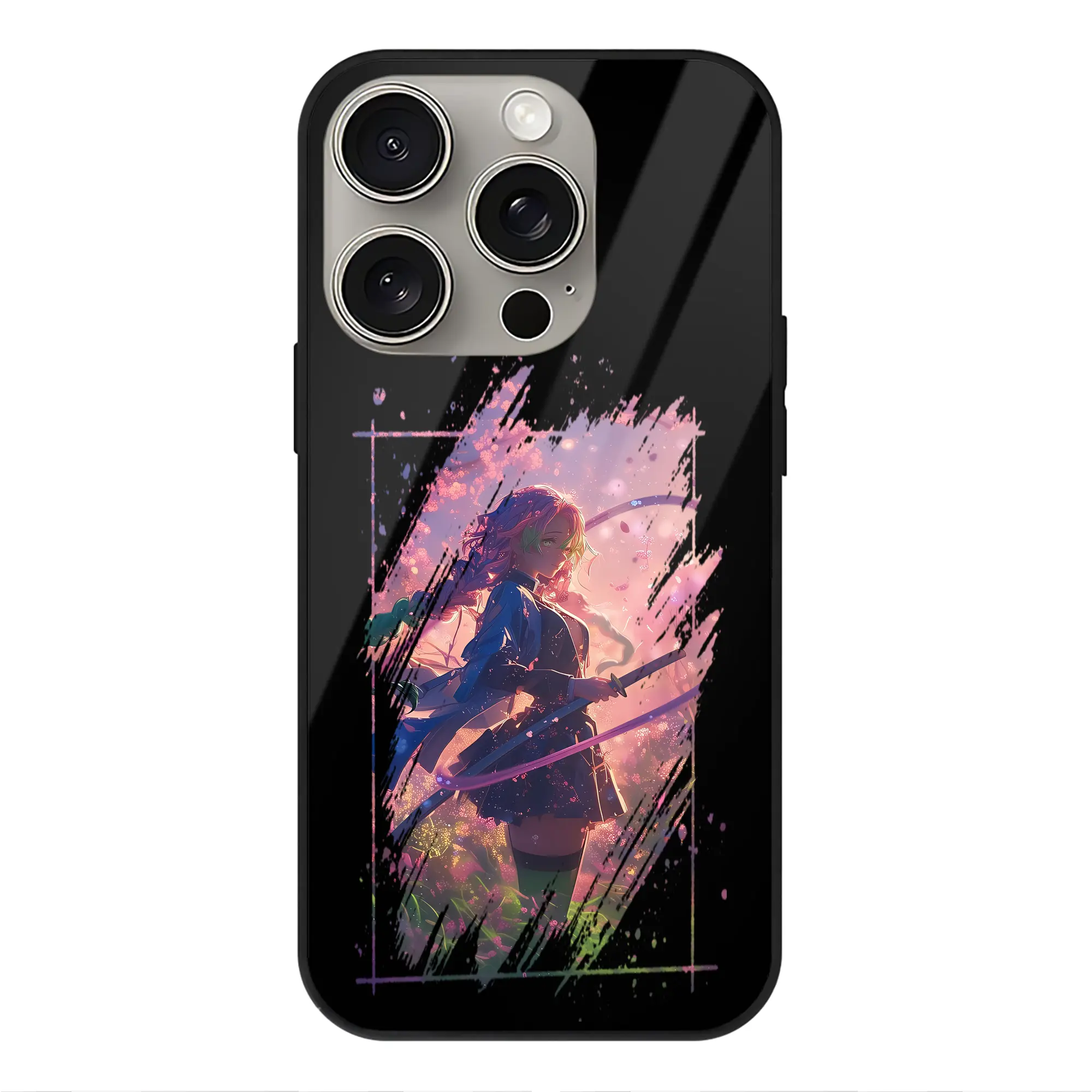 鬼滅の刃 グッズ,甘露寺 蜜璃 - IPhone15Pro対応 ・ スマホケース ・ 背面ガラス ・ TPU+強化ガラス ・ 耐衝撃 ・ 黄変防止 ・ ワイヤレス充電対応 ・ 3D立体ボタン