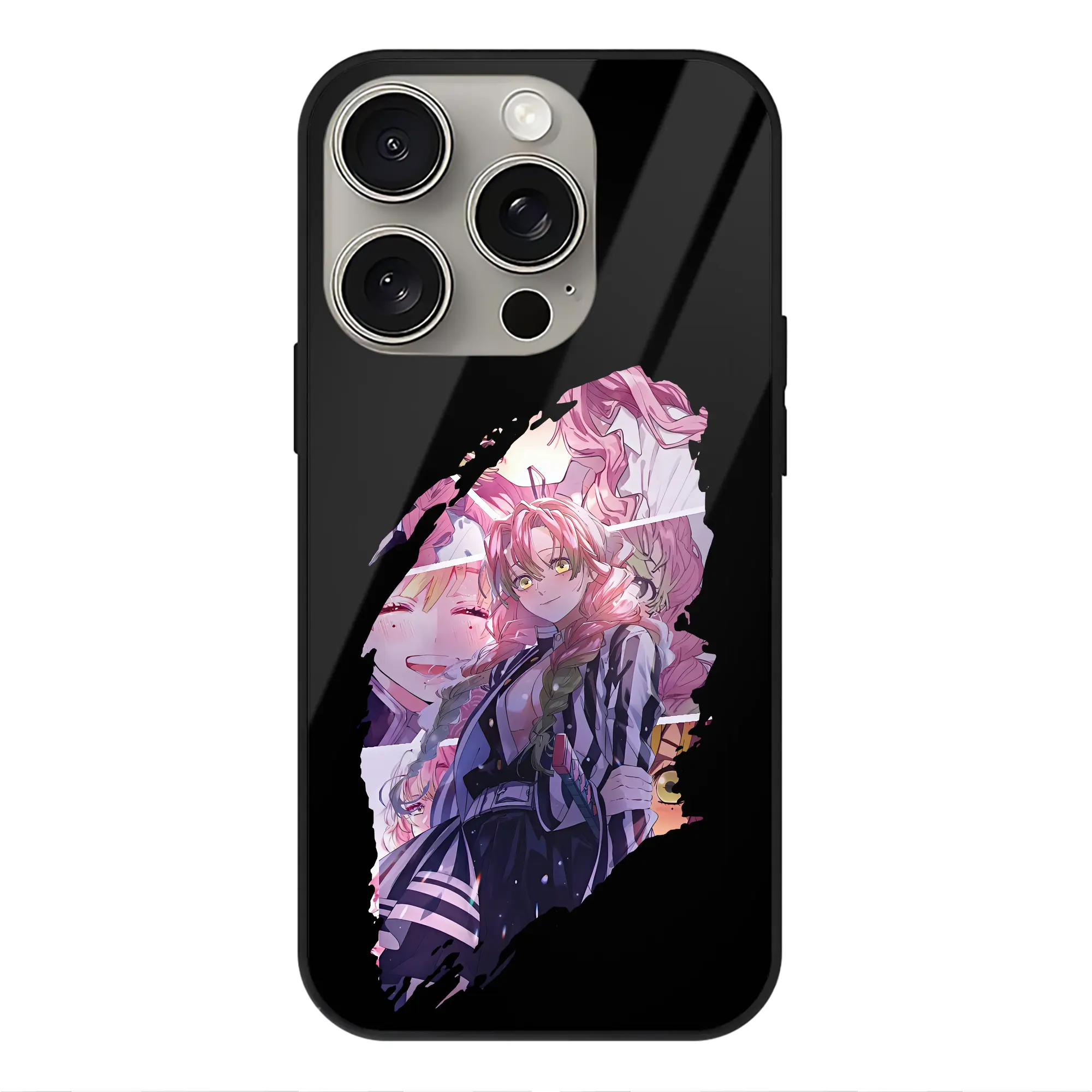 鬼滅の刃 グッズ,甘露寺 蜜璃 - IPhone15Pro対応 ・ スマホケース ・ 背面ガラス ・ TPU+強化ガラス ・ 耐衝撃 ・ 黄変防止 ・ ワイヤレス充電対応 ・ 3D立体ボタン