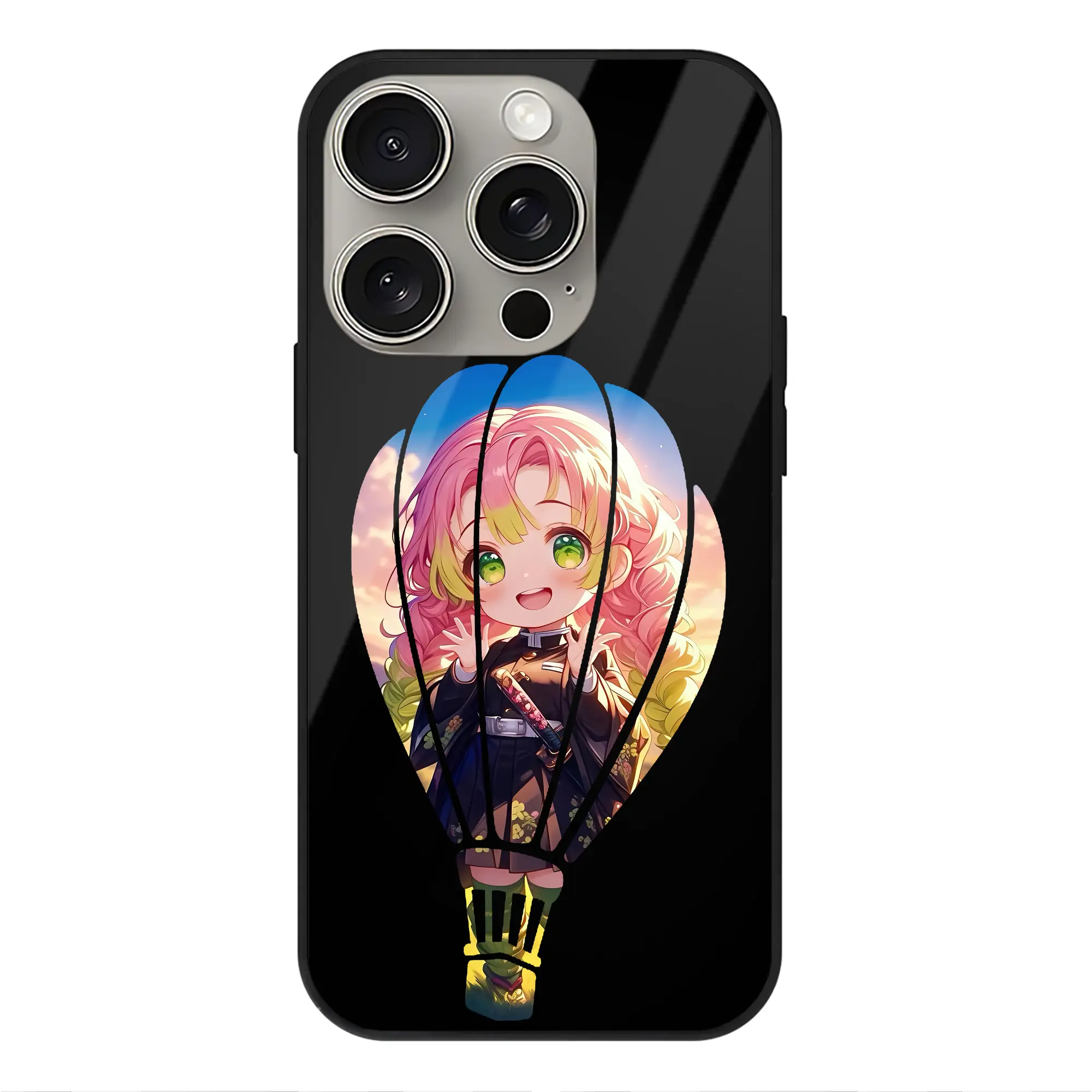 鬼滅の刃 グッズ,甘露寺 蜜璃 - IPhone15Pro対応 ・ スマホケース ・ 背面ガラス ・ TPU+強化ガラス ・ 耐衝撃 ・ 黄変防止 ・ ワイヤレス充電対応 ・ 3D立体ボタン