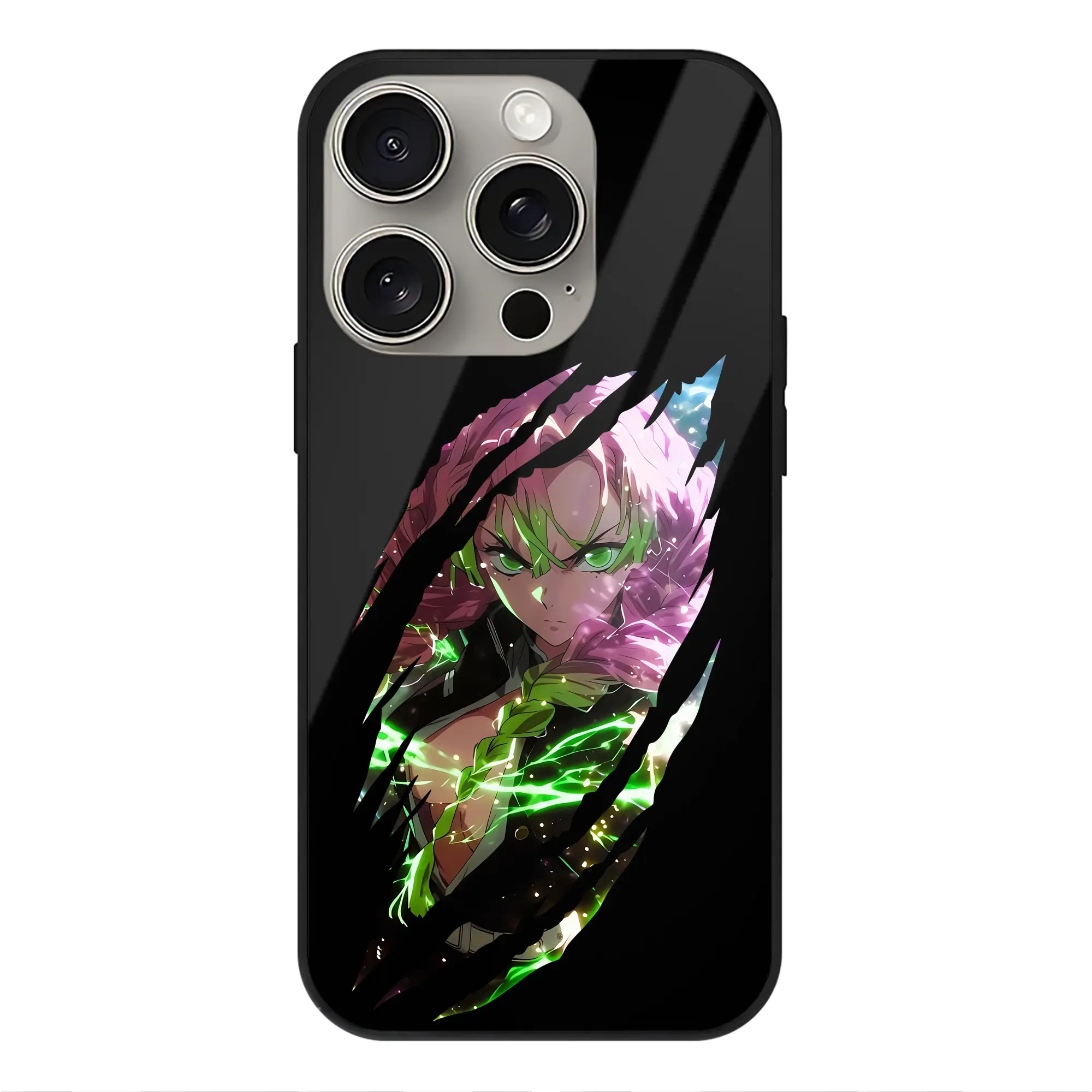 鬼滅の刃 グッズ,甘露寺 蜜璃 - IPhone15Pro対応 ・ スマホケース ・ 背面ガラス ・ TPU+強化ガラス ・ 耐衝撃 ・ 黄変防止 ・ ワイヤレス充電対応 ・ 3D立体ボタン