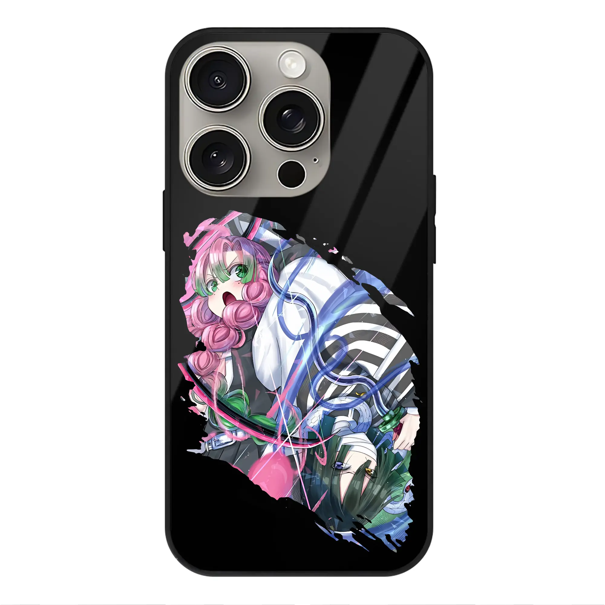 鬼滅の刃 グッズ,甘露寺 蜜璃 - IPhone15Pro対応 ・ スマホケース ・ 背面ガラス ・ TPU+強化ガラス ・ 耐衝撃 ・ 黄変防止 ・ ワイヤレス充電対応 ・ 3D立体ボタン