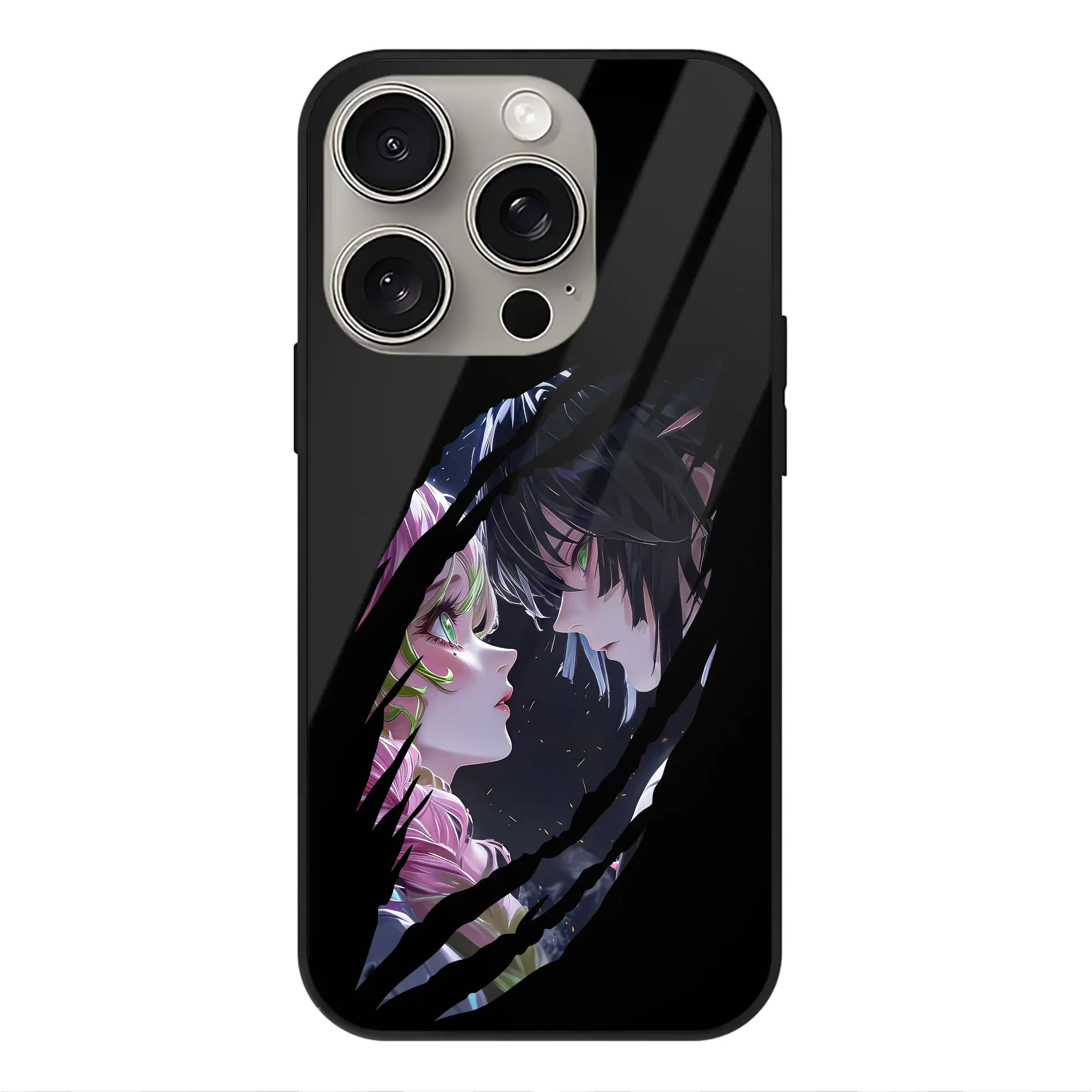 鬼滅の刃 グッズ,甘露寺 蜜璃 - IPhone15Pro対応 ・ スマホケース ・ 背面ガラス ・ TPU+強化ガラス ・ 耐衝撃 ・ 黄変防止 ・ ワイヤレス充電対応 ・ 3D立体ボタン