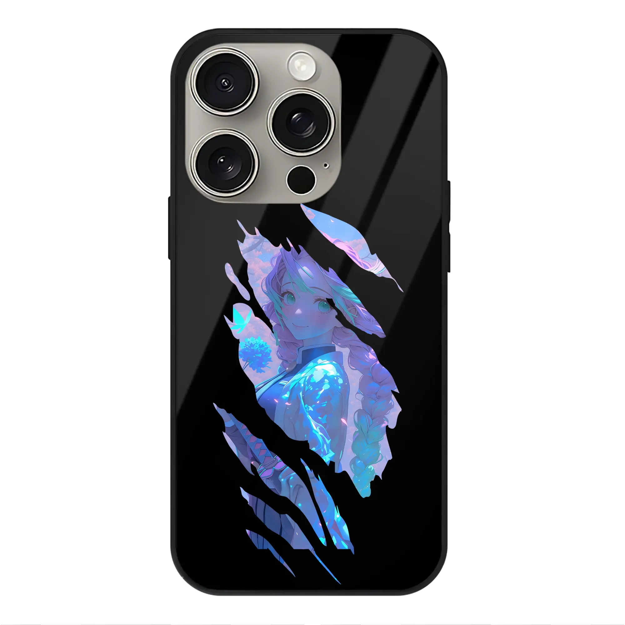 鬼滅の刃 グッズ,甘露寺 蜜璃 - IPhone15Pro対応 ・ スマホケース ・ 背面ガラス ・ TPU+強化ガラス ・ 耐衝撃 ・ 黄変防止 ・ ワイヤレス充電対応 ・ 3D立体ボタン