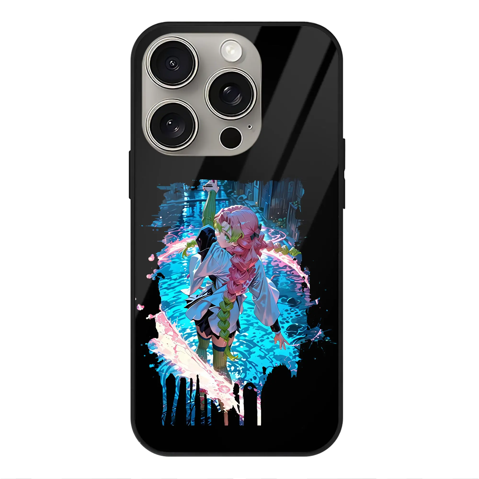 鬼滅の刃 グッズ,甘露寺 蜜璃 - IPhone15Pro対応 ・ スマホケース ・ 背面ガラス ・ TPU+強化ガラス ・ 耐衝撃 ・ 黄変防止 ・ ワイヤレス充電対応 ・ 3D立体ボタン