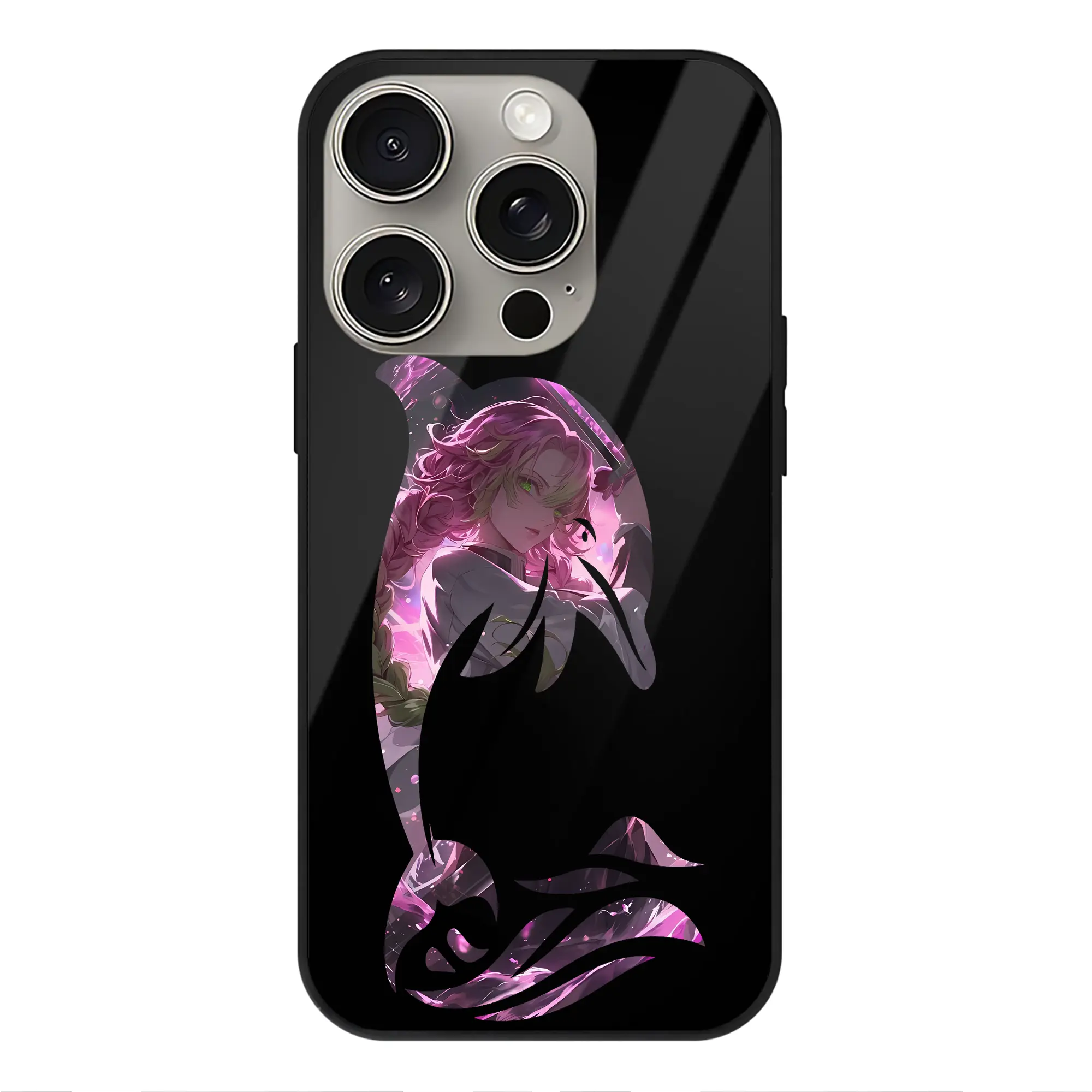 鬼滅の刃 グッズ,甘露寺 蜜璃 - IPhone15Pro対応 ・ スマホケース ・ 背面ガラス ・ TPU+強化ガラス ・ 耐衝撃 ・ 黄変防止 ・ ワイヤレス充電対応 ・ 3D立体ボタン