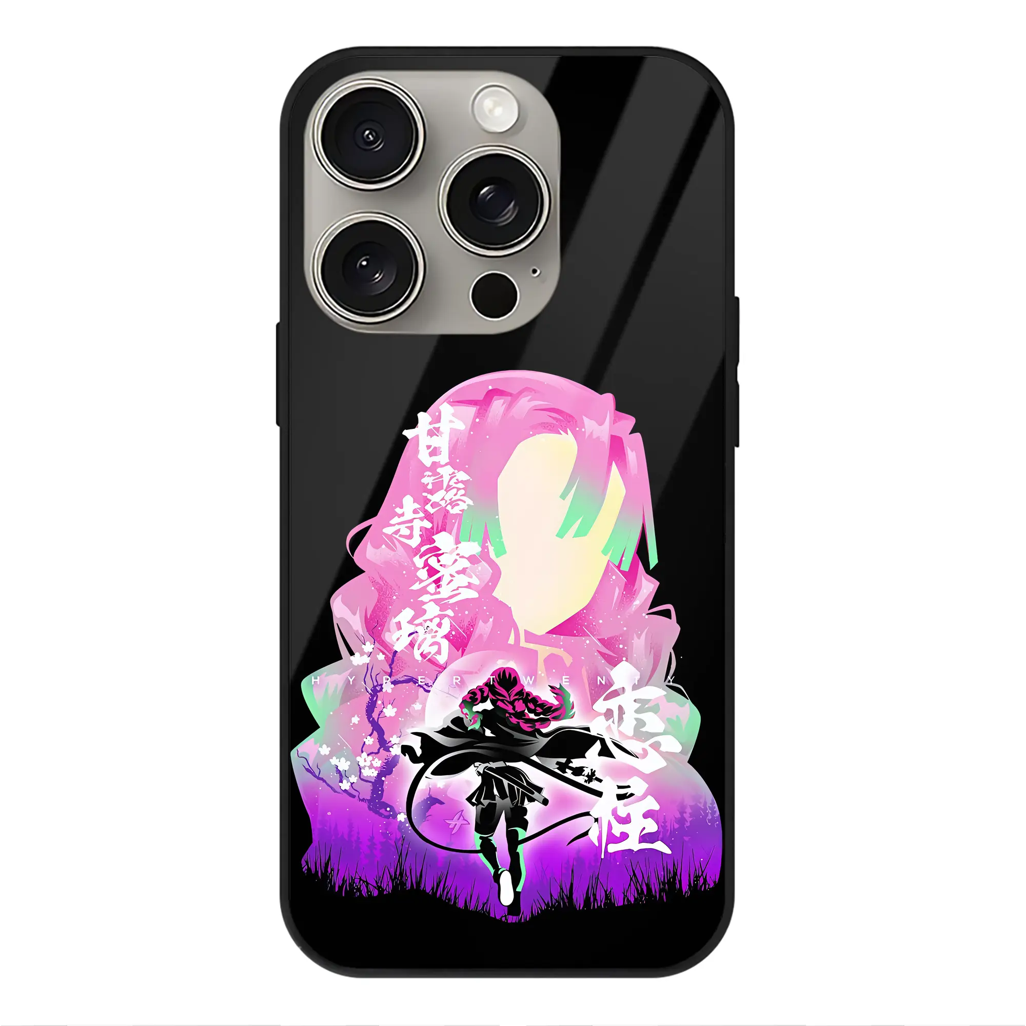 鬼滅の刃 グッズ,甘露寺 蜜璃 - IPhone15Pro対応 ・ スマホケース ・ 背面ガラス ・ TPU+強化ガラス ・ 耐衝撃 ・ 黄変防止 ・ ワイヤレス充電対応 ・ 3D立体ボタン