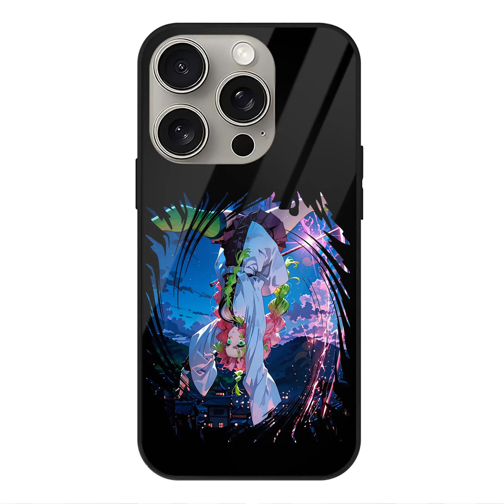 鬼滅の刃 グッズ,甘露寺 蜜璃 - IPhone15Pro対応 ・ スマホケース ・ 背面ガラス ・ TPU+強化ガラス ・ 耐衝撃 ・ 黄変防止 ・ ワイヤレス充電対応 ・ 3D立体ボタン