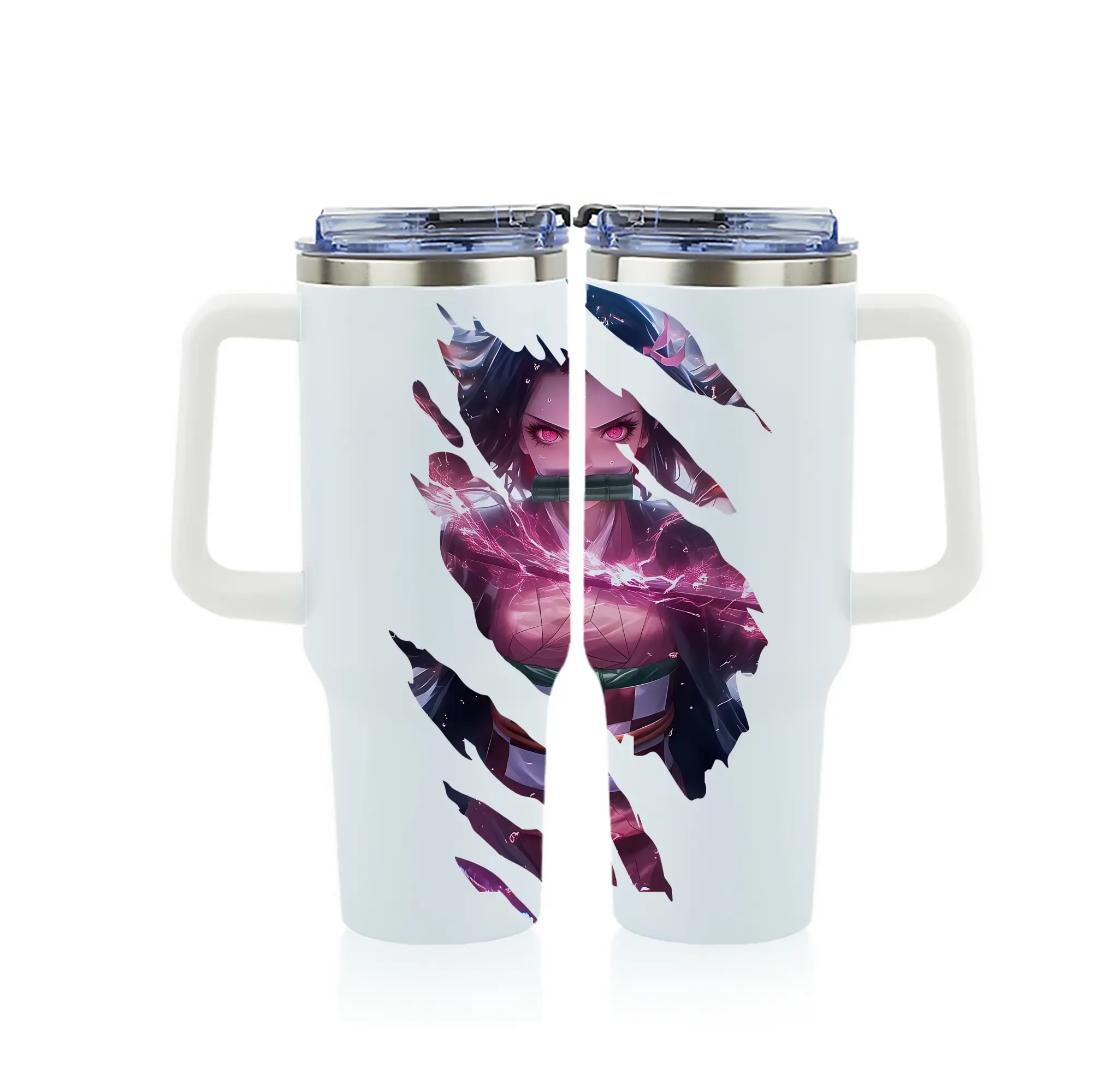 鬼滅の刃 グッズ,竈門 禰豆子 - 1200mL フルプリント車用タンブラー ・ 304ステンレス 内側 ・ 201ステンレス 外側 ・ 保温 保冷 ・ 通勤 ドライブ アウトドア用