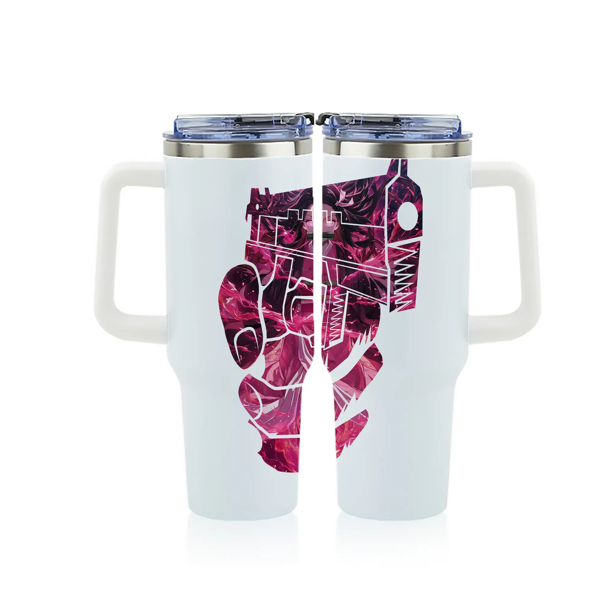 鬼滅の刃 グッズ,竈門 禰豆子 - 1200mL フルプリント車用タンブラー ・ 304ステンレス 内側 ・ 201ステンレス 外側 ・ 保温 保冷 ・ 通勤 ドライブ アウトドア用