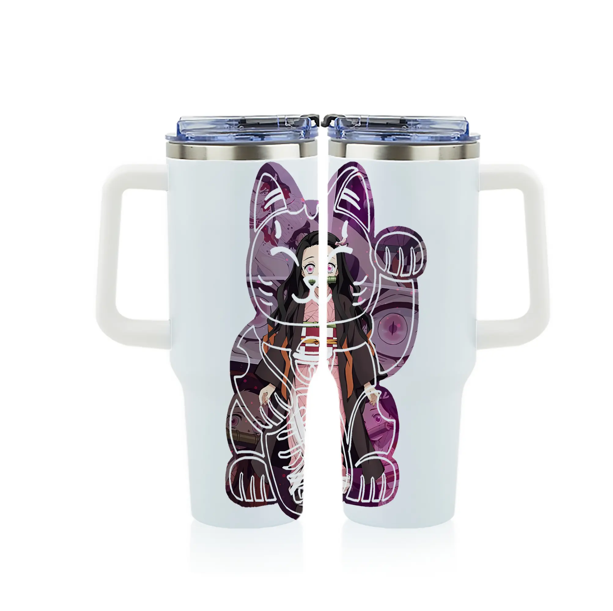 鬼滅の刃 グッズ,竈門 禰豆子 - 1200mL フルプリント車用タンブラー ・ 304ステンレス 内側 ・ 201ステンレス 外側 ・ 保温 保冷 ・ 通勤 ドライブ アウトドア用